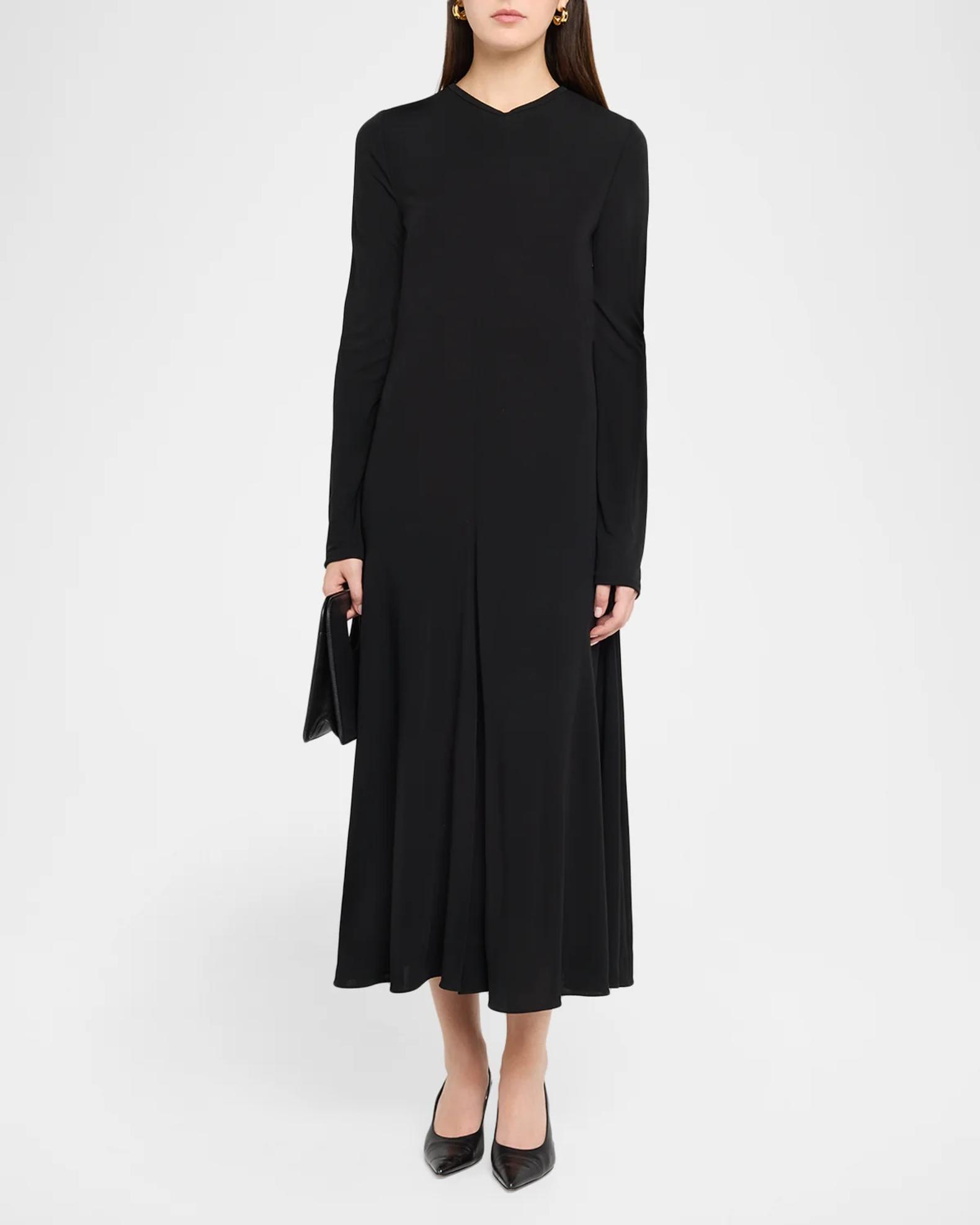 long sleeve jersey dress midi The Row Dina Long-Sleeve Godet Womens dresses