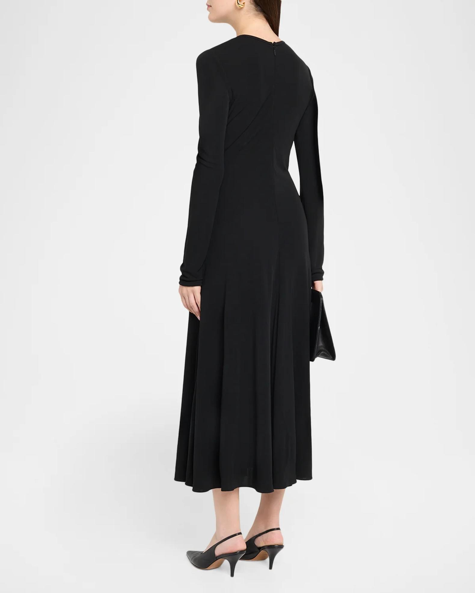 The Row Dina Long-Sleeve Jersey Godet Midi Dress