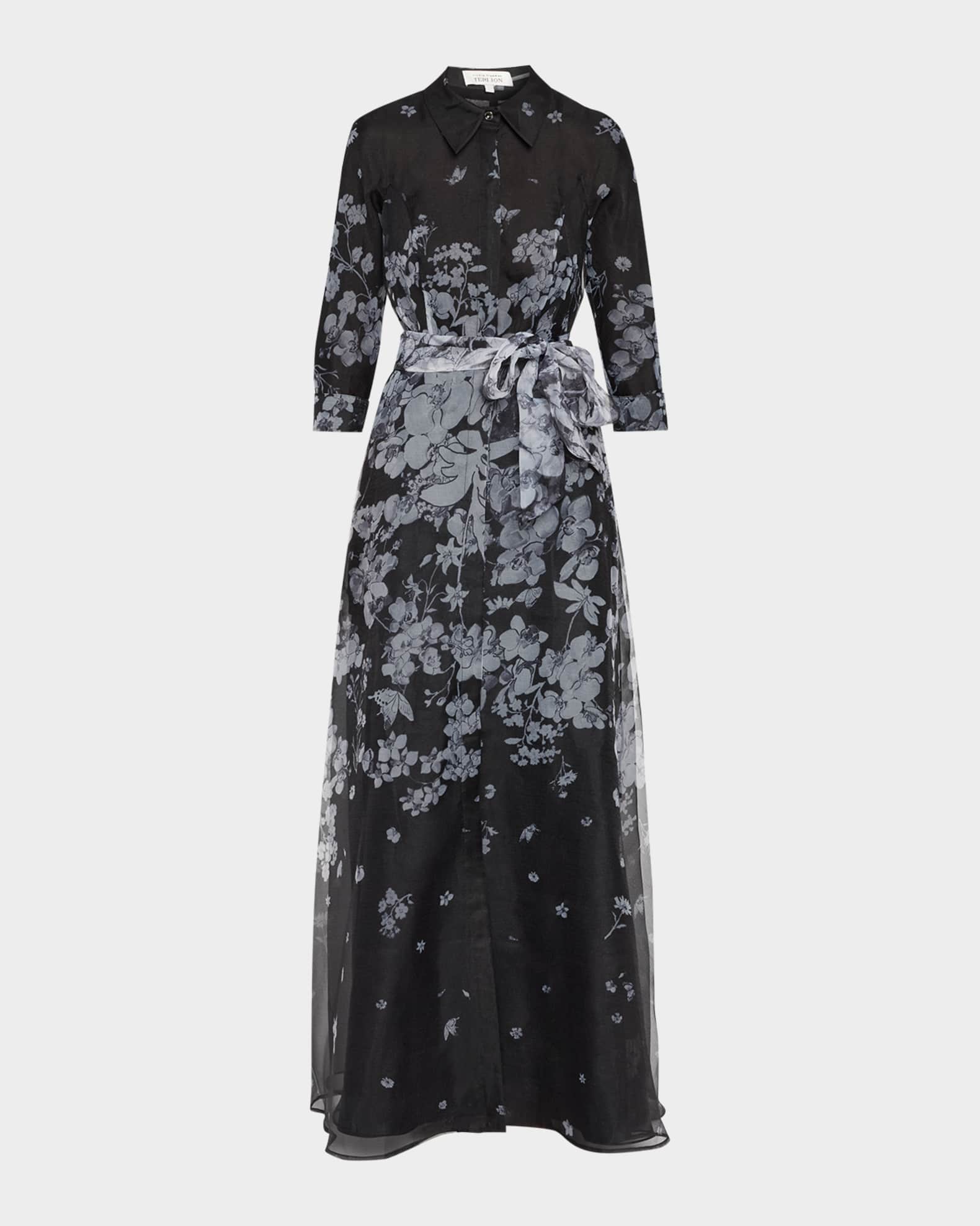organza black tie dress A1035 - Portrait of a Rose Printed Organza Gown