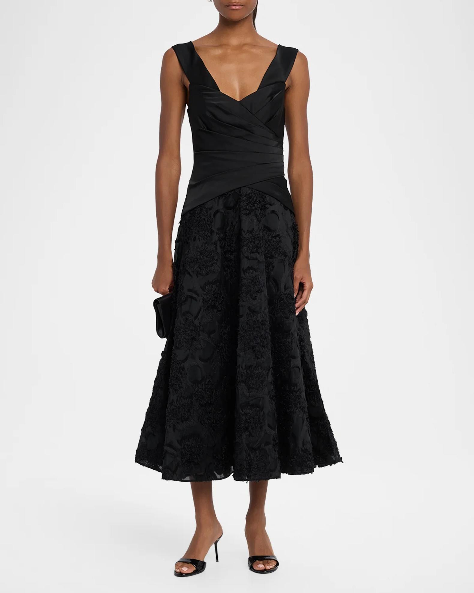 Theia Lila Floral Fil Coupe Off-The-Shoulder Midi Dress | Neiman Marcus