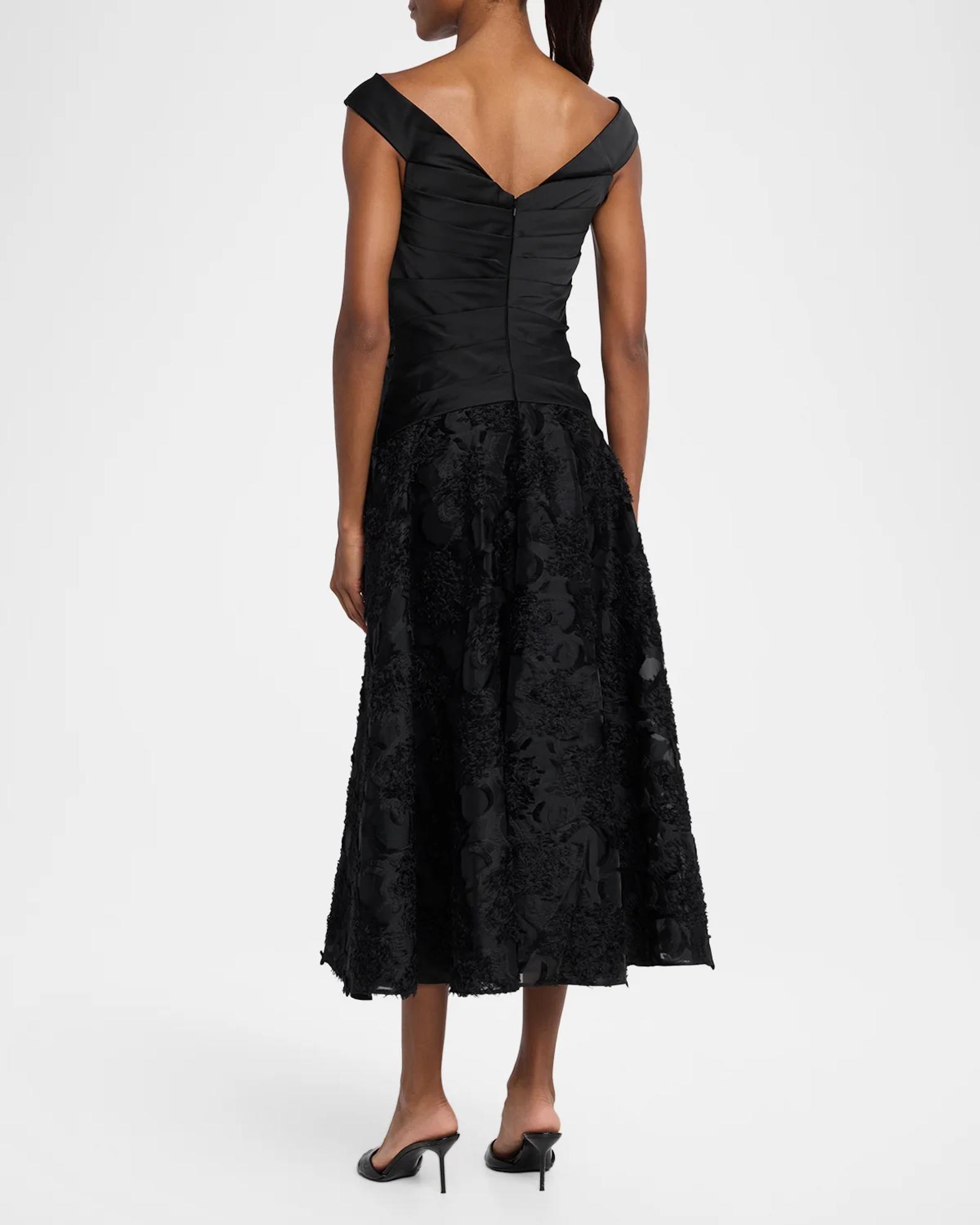 Theia Lila Floral Fil Coupe Off-The-Shoulder Midi Dress | Neiman Marcus