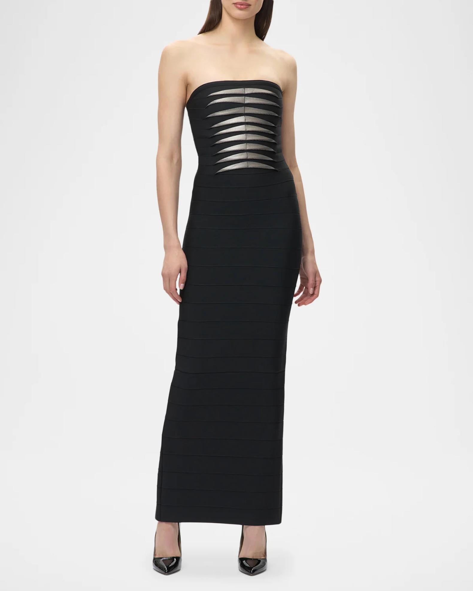 herve leger black bandage dress Hervé Léger The Metallic Strapless Gown Plus Size (16-24;XL-4XL) In the late 80s size:M Black Sequin Dresses |