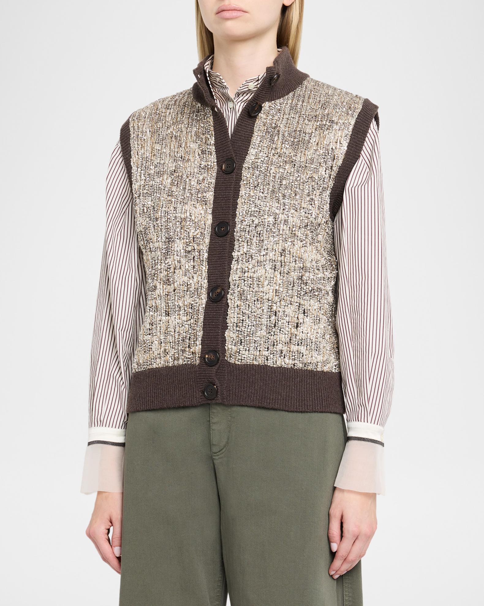 ★BRUNELLO CUCINELLI★リネン×シルク ジレ ベストスパンコール Brunello Cucinelli Couture Metallic Knit Sleeveless Sweater