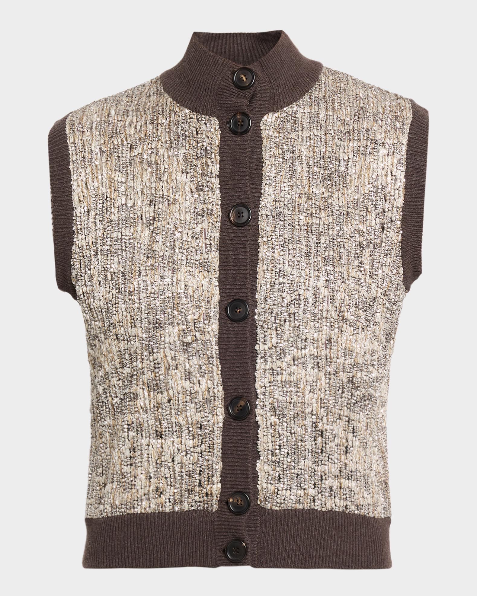 ★BRUNELLO CUCINELLI★リネン×シルク ジレ ベストスパンコール Brunello Cucinelli Couture Metallic Knit Sleeveless Sweater