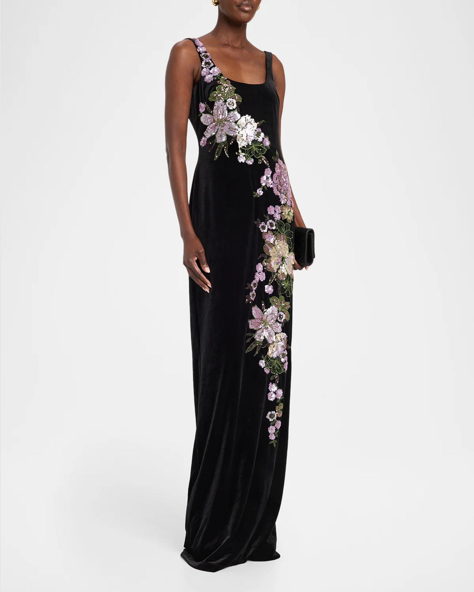 Rickie Freeman for Teri Jon Sequin Floral Velvet Column Gown | Neiman ...