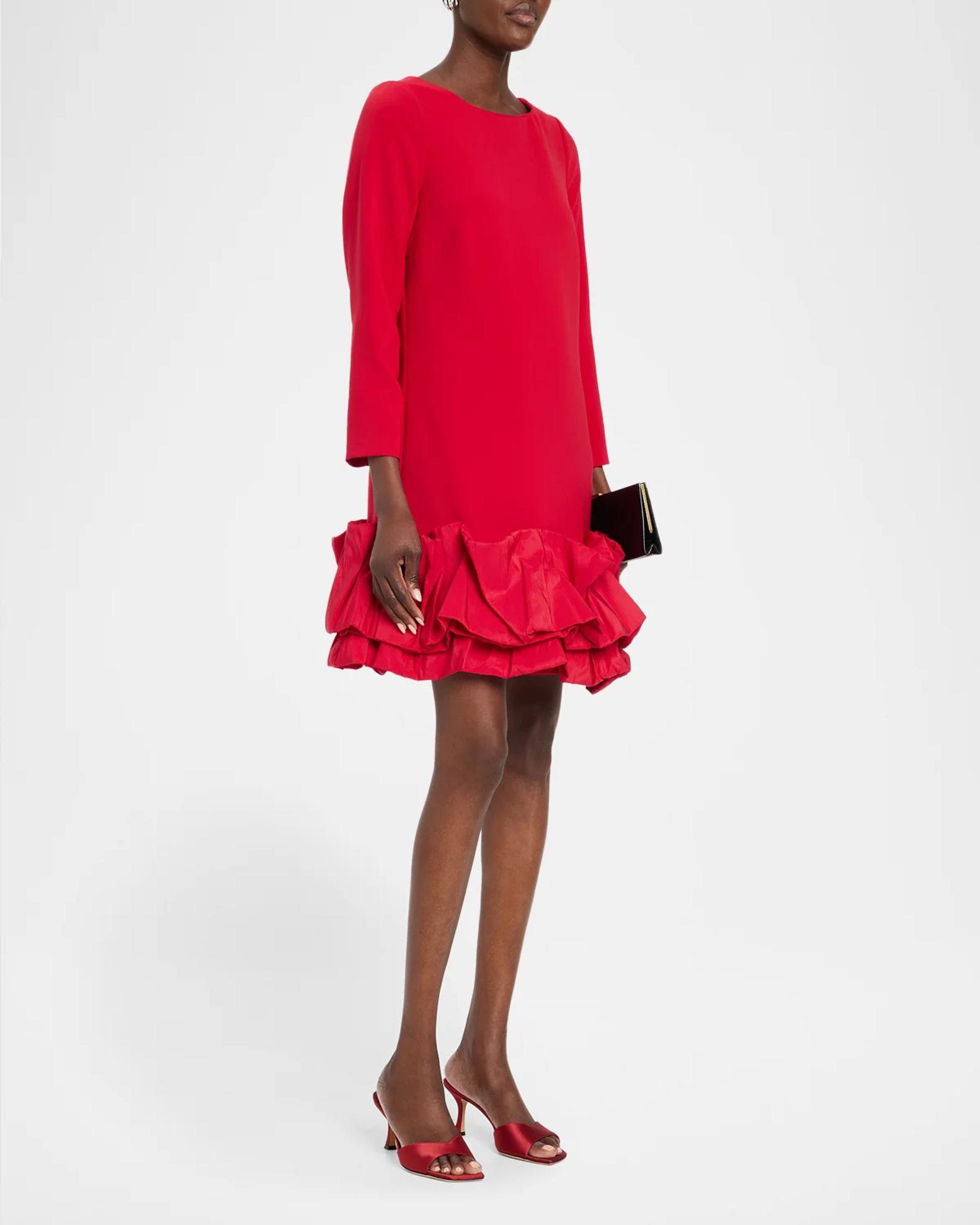 Rickie Freeman for Teri Jon Ruffle-Hem Crepe Mini Dress | Neiman Marcus