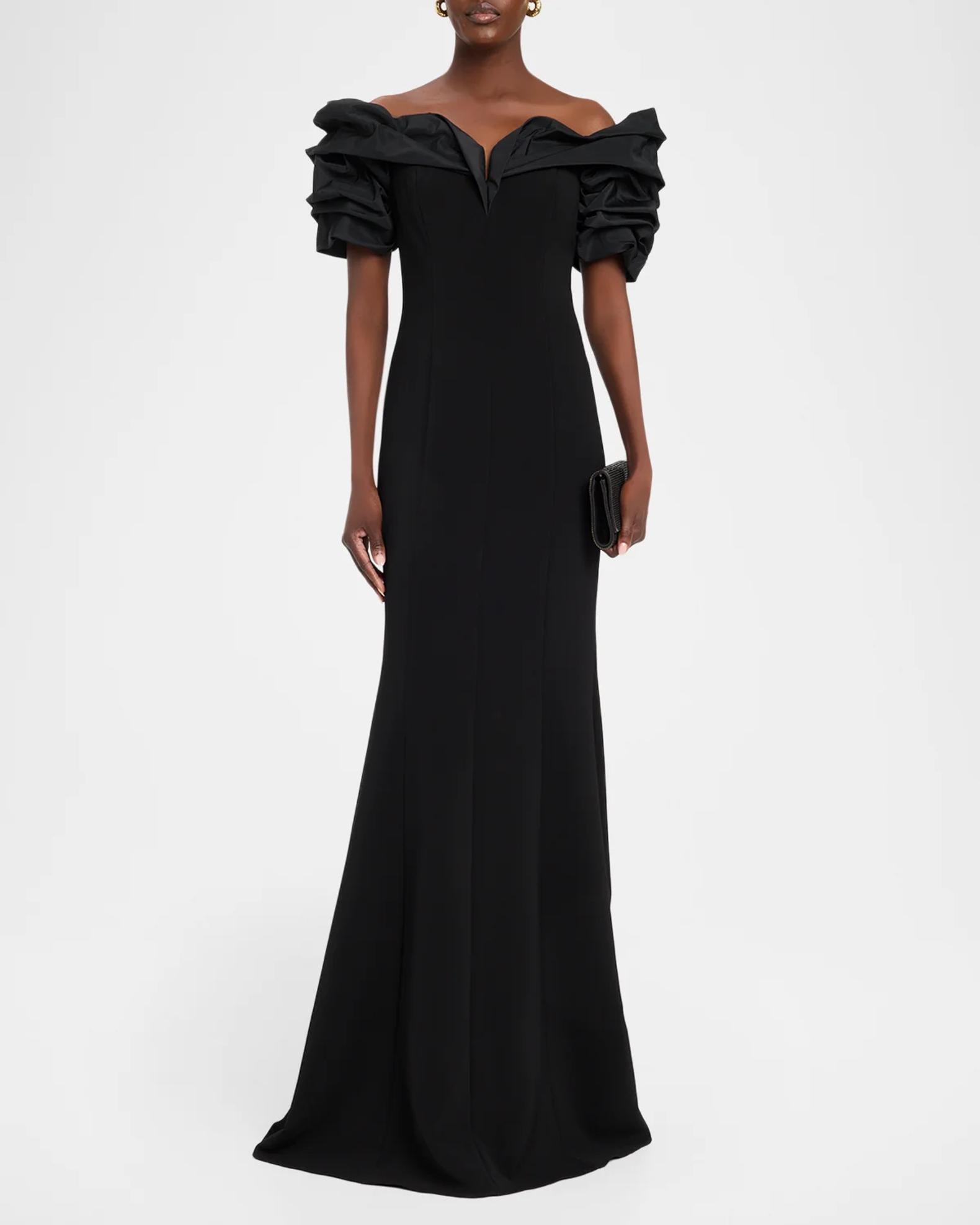 Rickie Freeman for Teri Jon Taffeta-Trim Crepe Mermaid Gown | Neiman Marcus