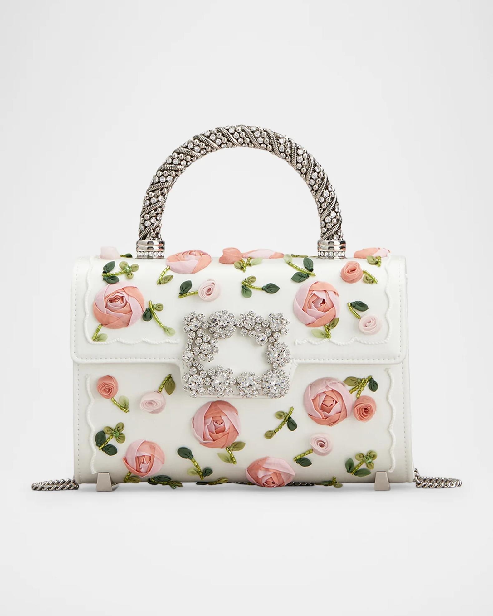 Roger Vivier Efflorescence Mini Beaded Floral Top-Handle Bag