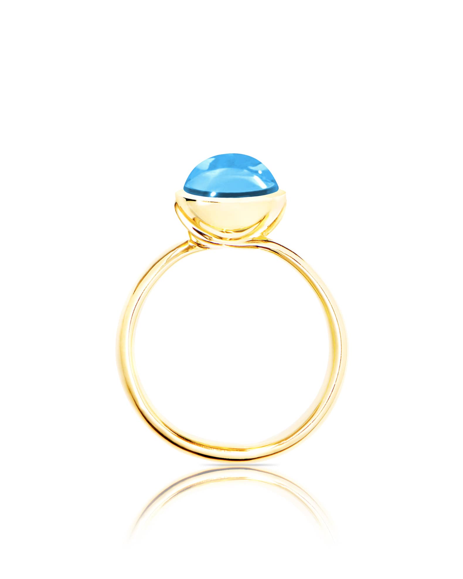 Bouton 18K Yellow Gold Small Swiss Blue Topaz Cabochon Ring, Size 7 1