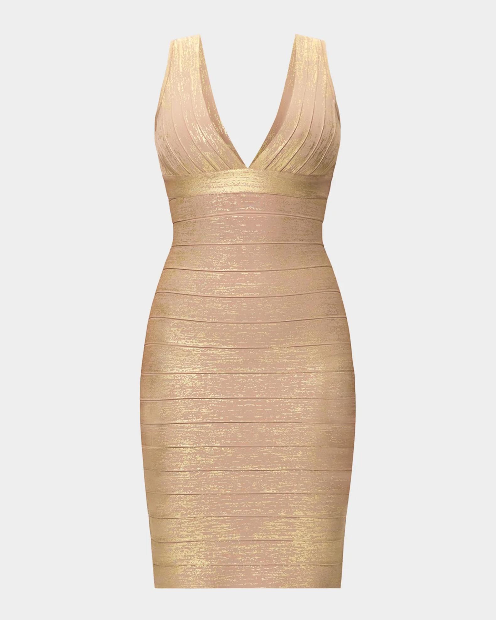 gold metallic bandage dress Hervé Léger The Mini glamour look that’s made