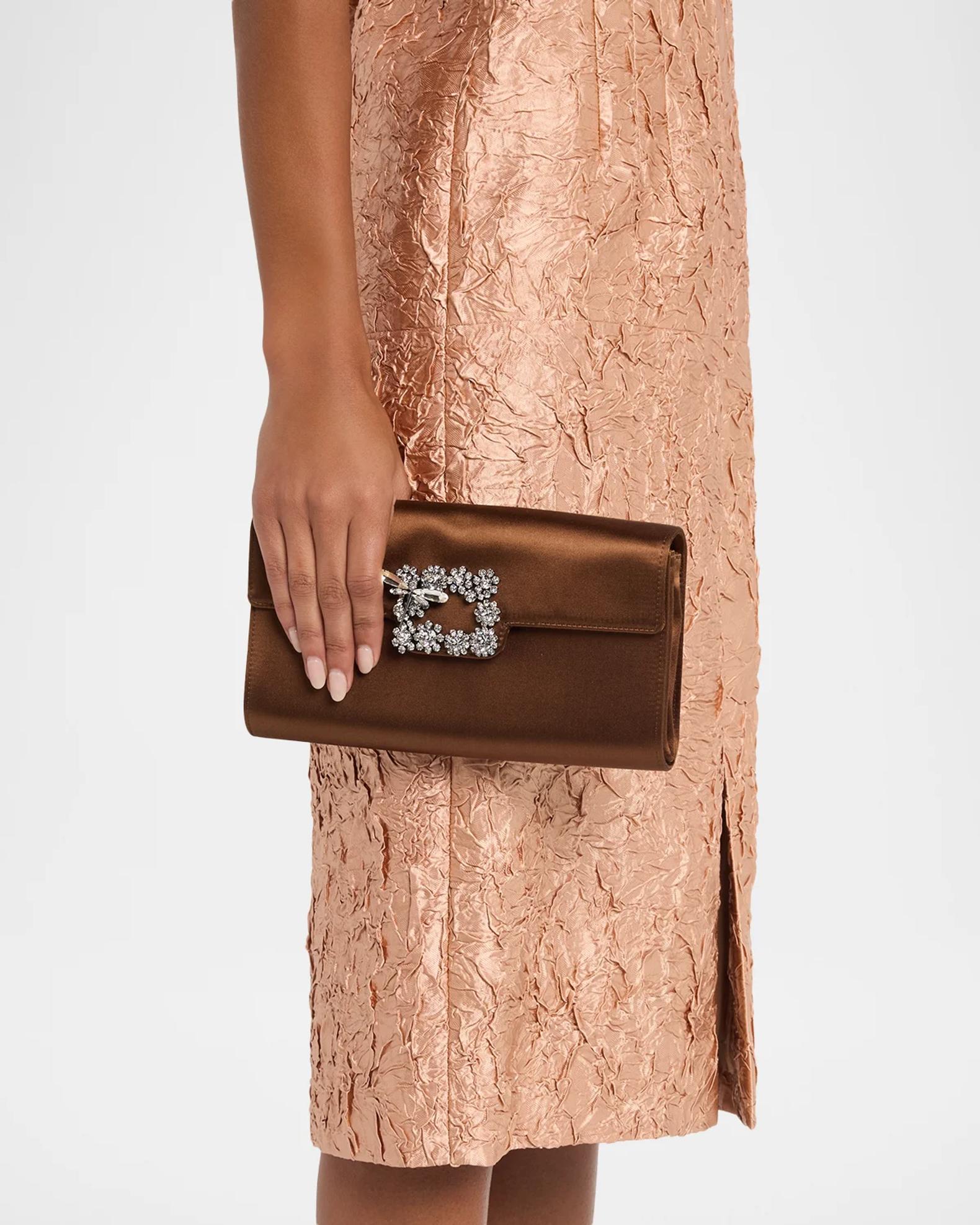 Roger Vivier Efflorescence Rhinestone Buckle Satin Clutch Bag