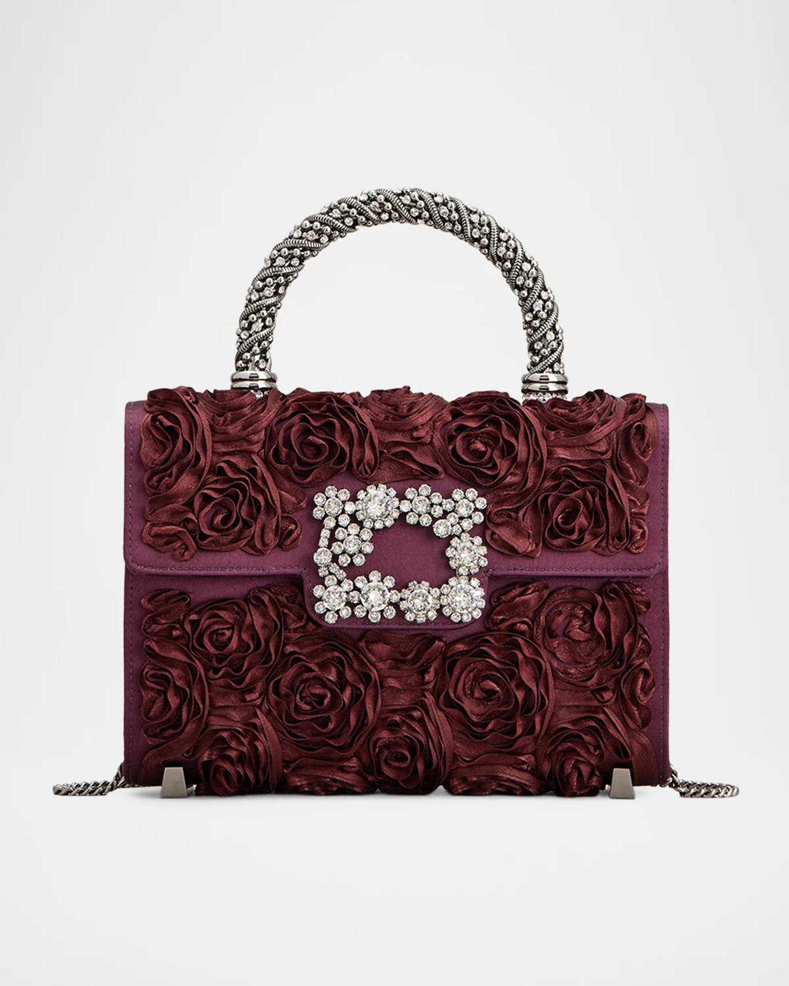Roger Vivier Efflorescence Mini Floral Satin Top-Handle Bag