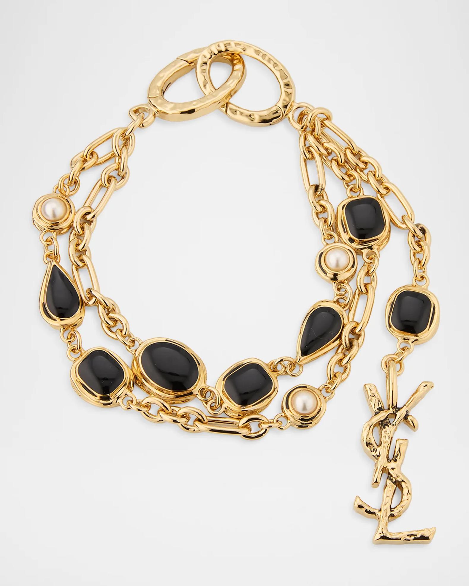 Saint Laurent YSL Cabochon Station Double Chain Bracelet | Neiman