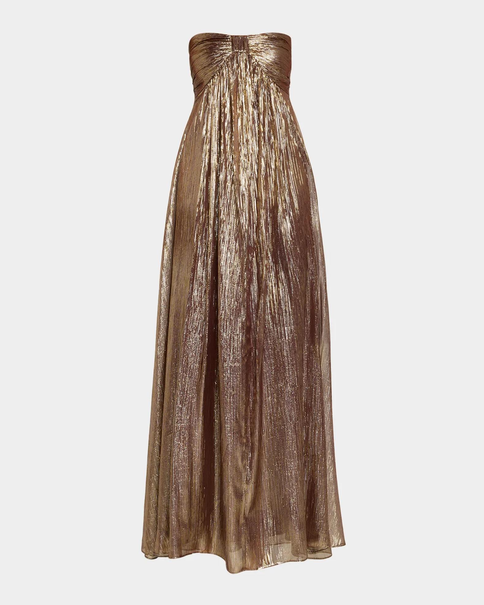 ramy brook gold dress Liberty Strapless Metallic Gown christmasdresses