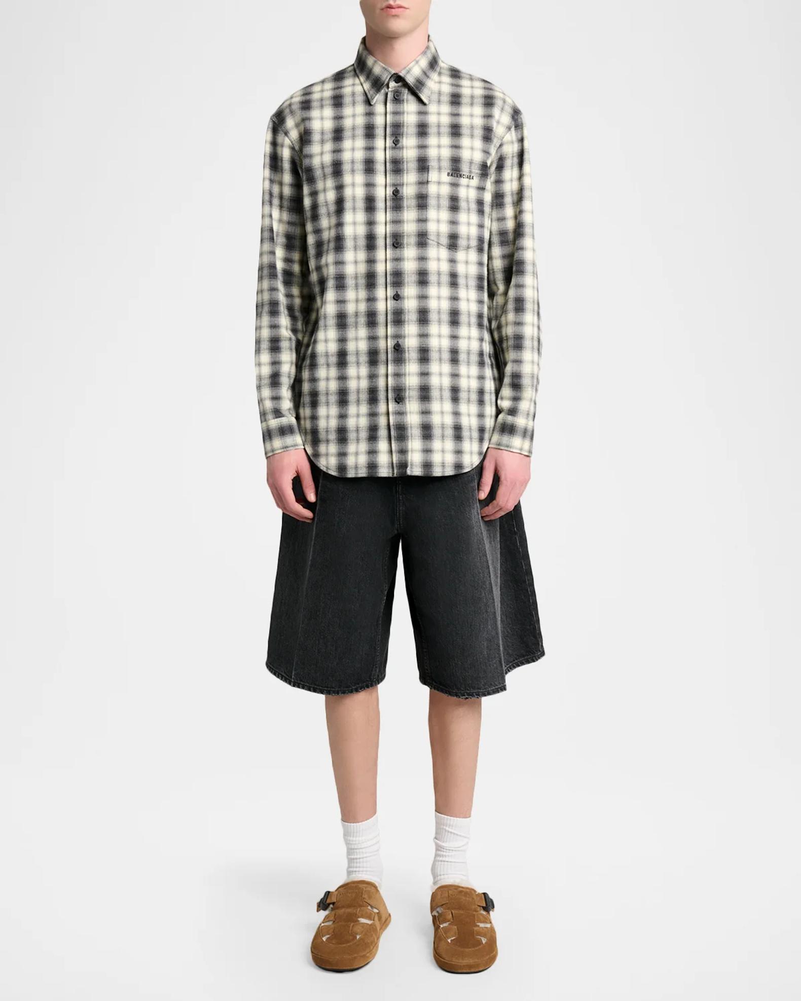 Balenciaga Men's Plaid Flannel Pocket-Logo Button-Front Shirt | Neiman ...