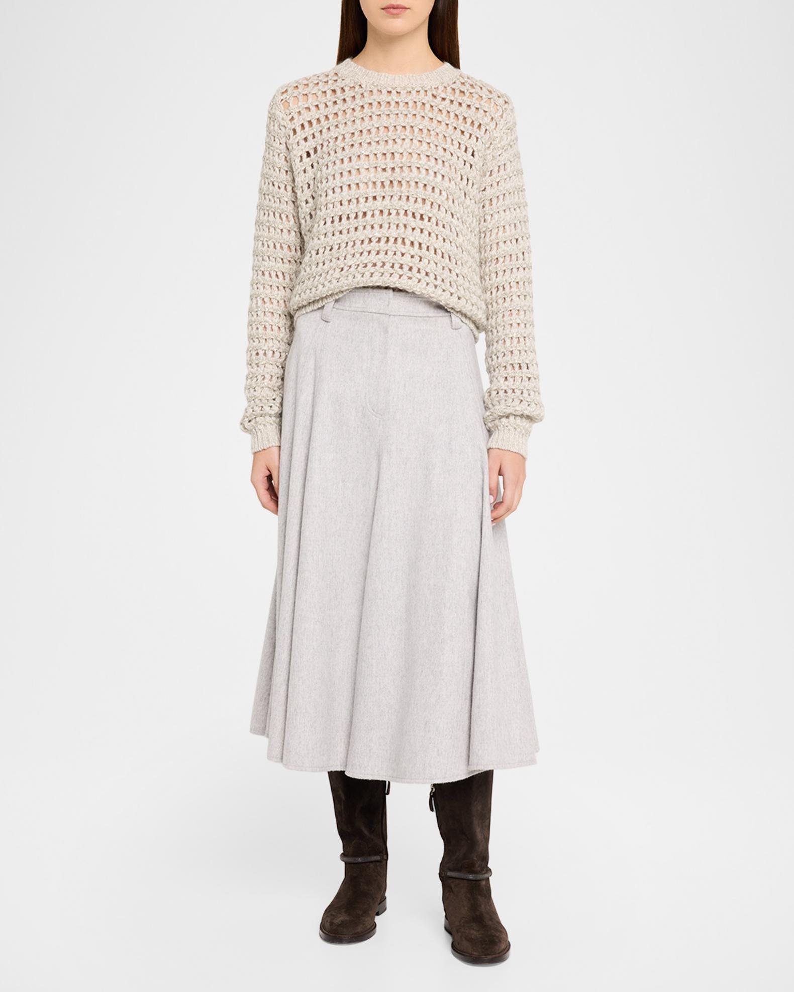 Brunello Cucinelli Beaver Flannel Full Midi Skirt | Neiman Marcus