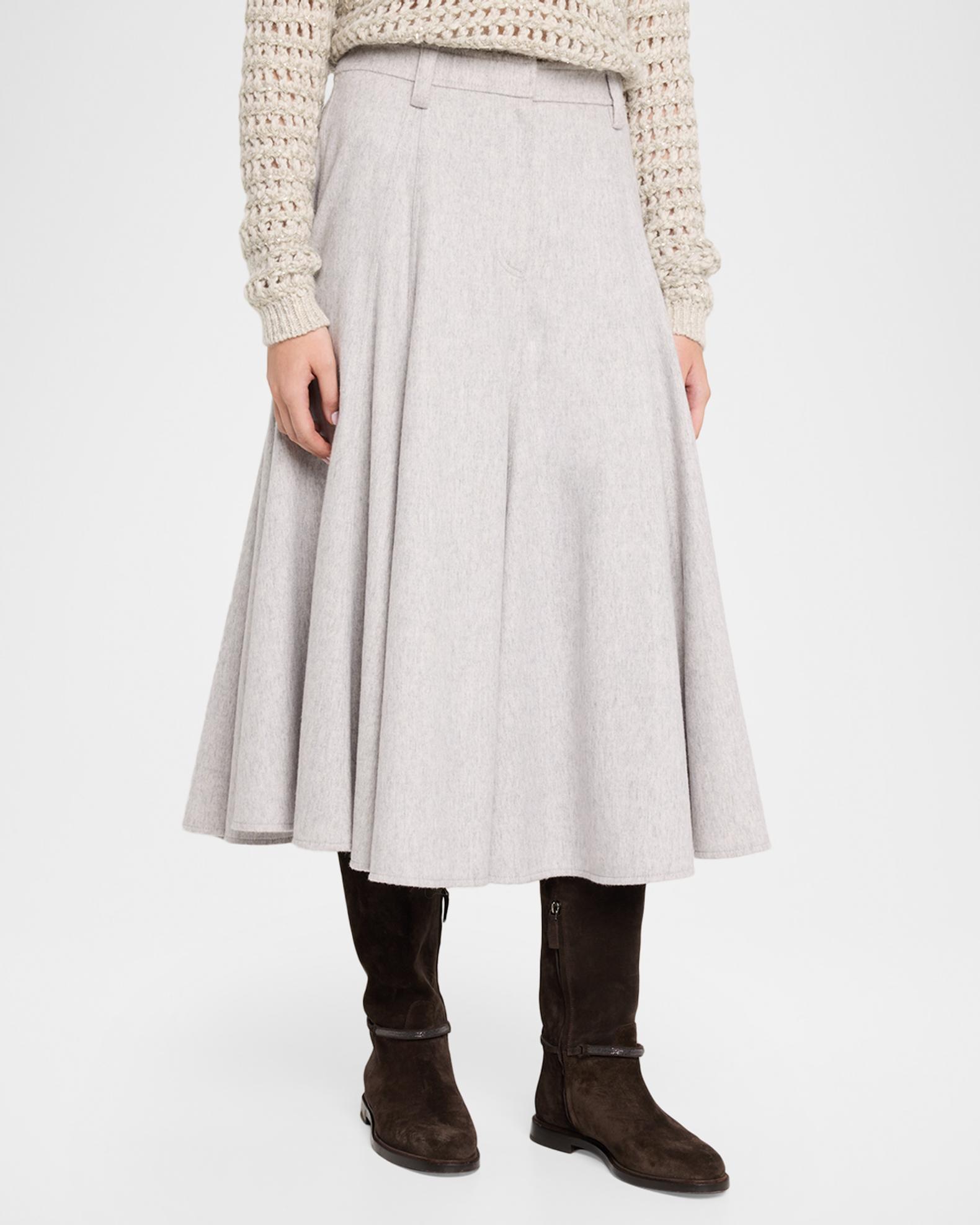 Brunello Cucinelli Beaver Flannel Full Midi Skirt | Neiman Marcus