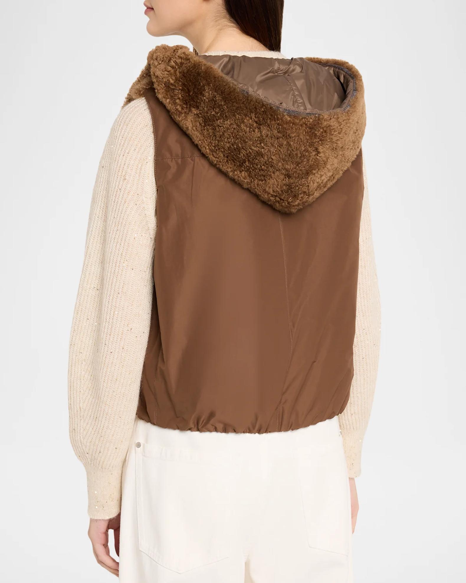 ☆BRUNELLO CUCINELLI☆ダウンベスト☆カシミヤ☆リバーシブル☆ Brunello Cucinelli Reversible Teddy Cashmere Goat Shearling Hooded