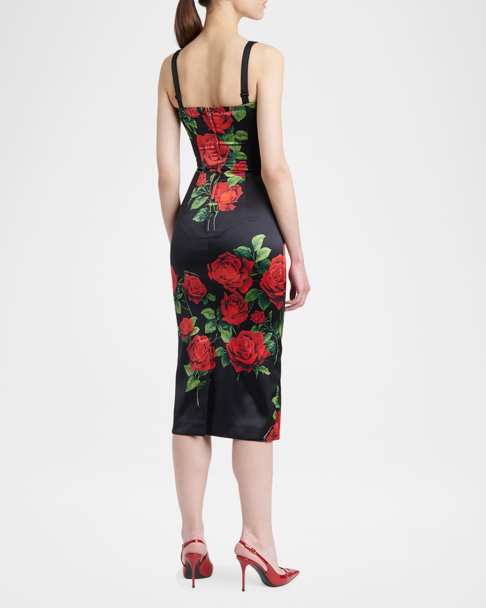 dolce and gabbana red rose dress Dolce & Gabbana Girls Mini Me Black Red Roses Silk Dress