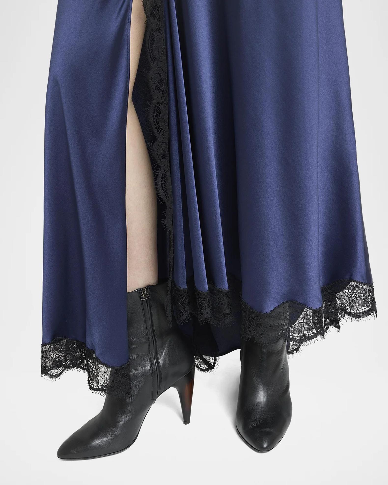Isabel Marant Alexandra Lace-Trim Asymmetric Satin Midi Skirt