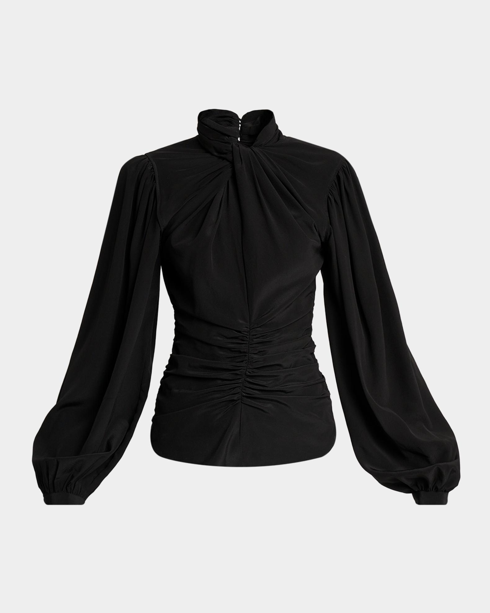 Isabel Marant Depsona Twisted Keyhole Long-Sleeve Silk Blouse