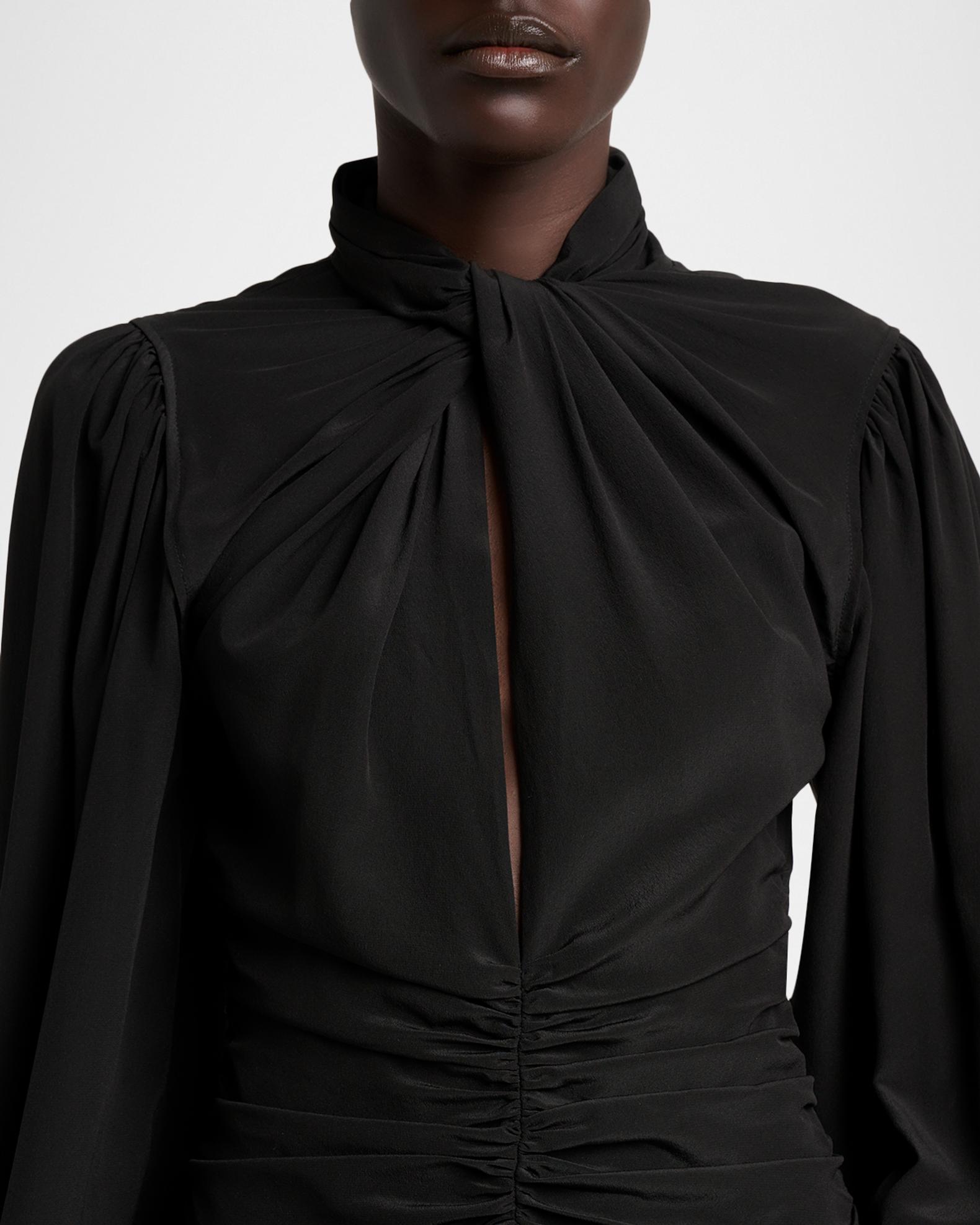 Isabel Marant Depsona Twisted Keyhole Long-Sleeve Silk Blouse