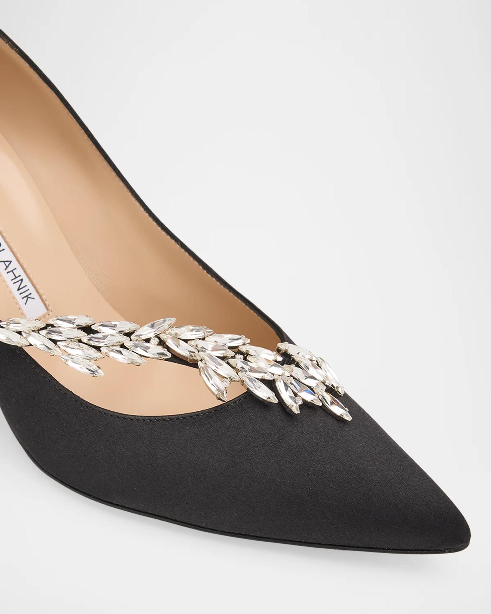 Manolo Blahnik Nadira Jeweled Satin 70mm Pumps | Neiman Marcus