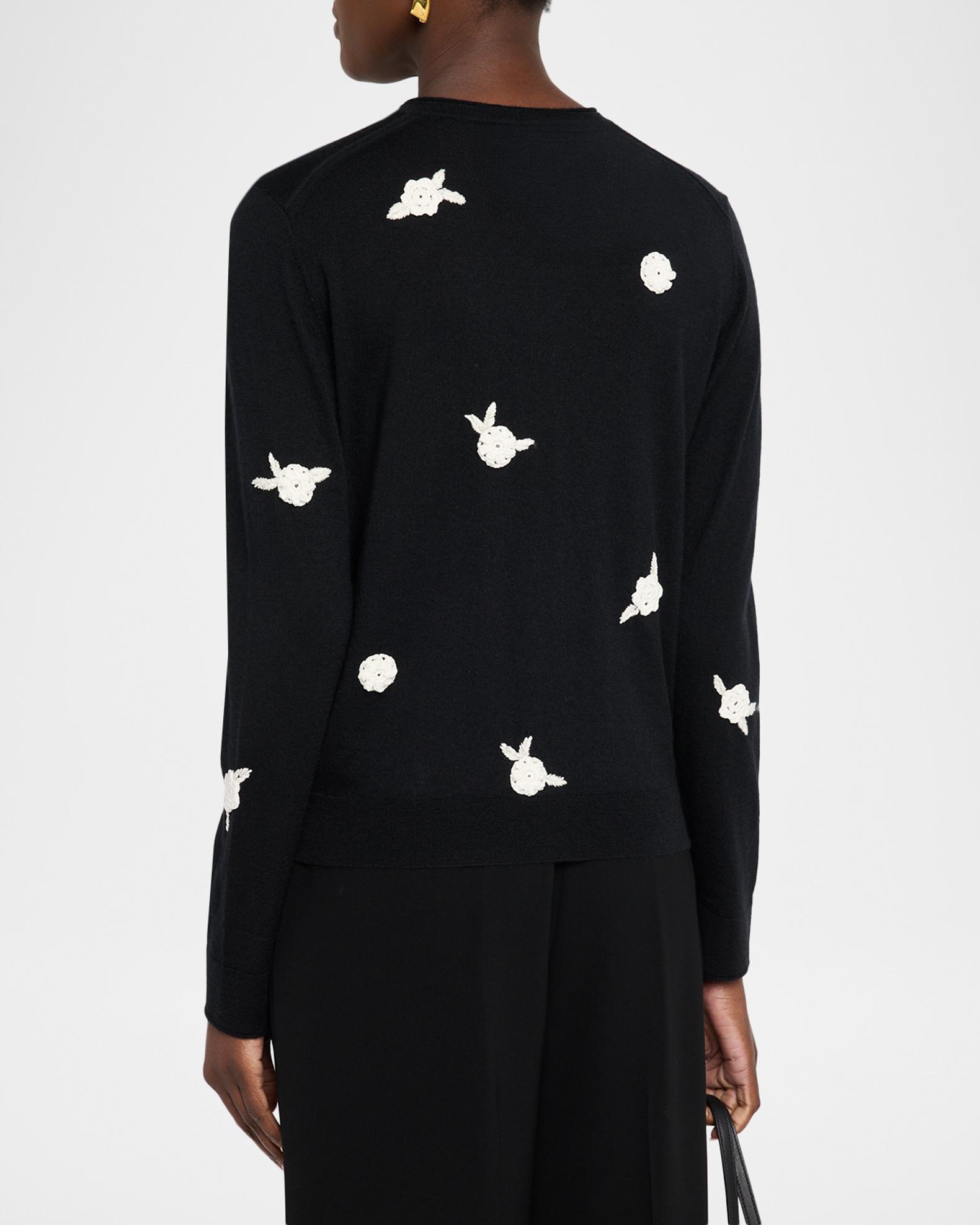 Lafayette 148 New York Crewneck Floral Applique Cashmere Cardigan