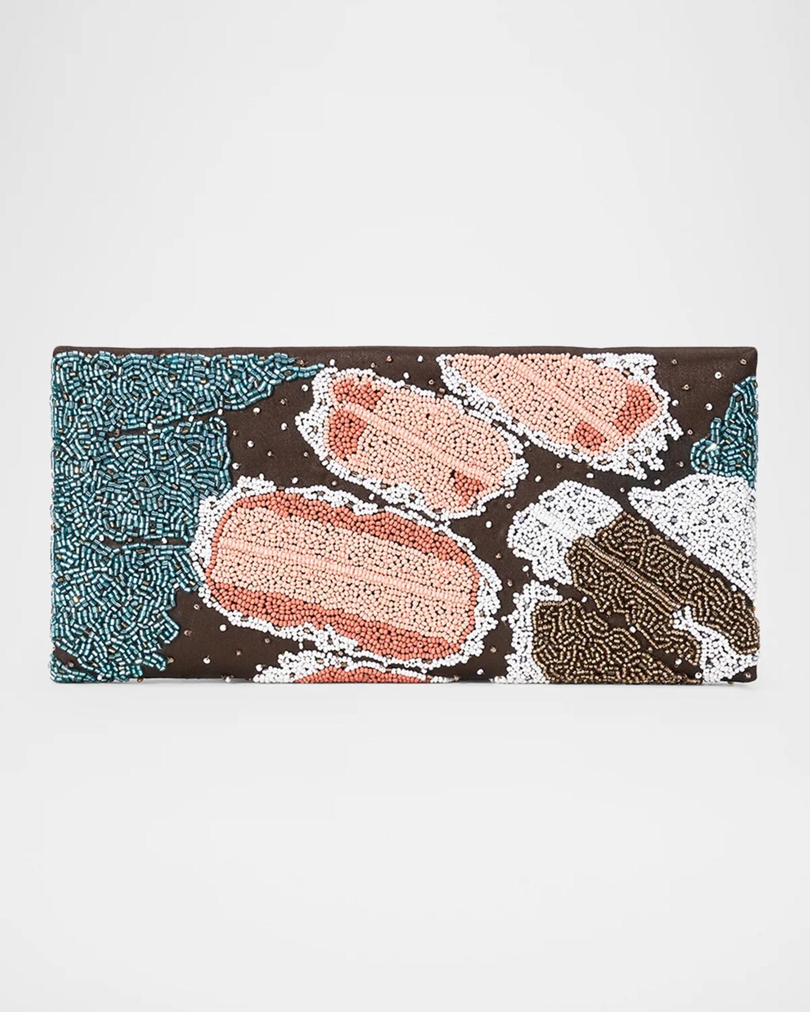 STAUD Muse Beaded Satin Clutch Bag