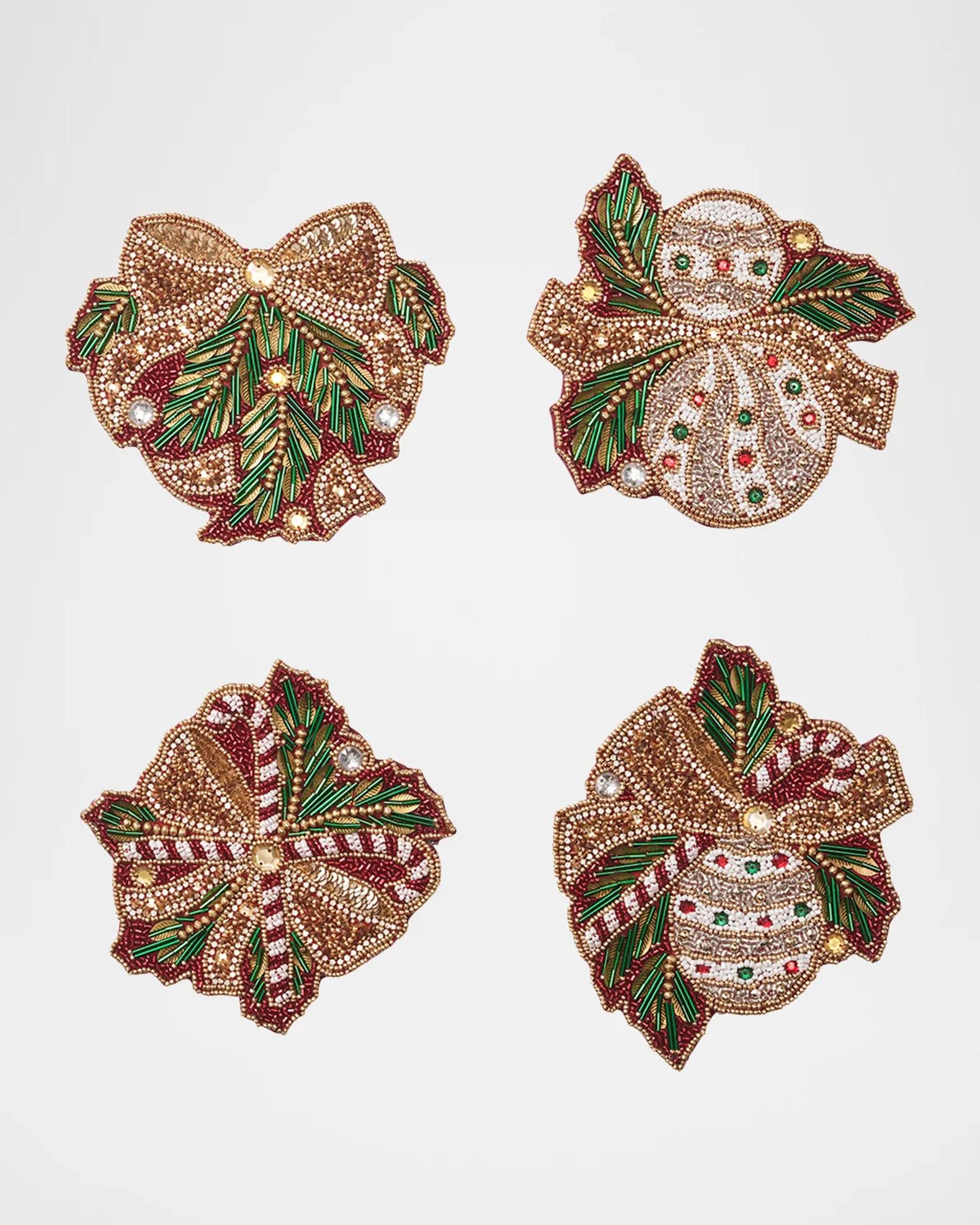 Kim Seybert Candy Cane Bow Beaded Coasters, Set of 4 | Neiman Marcus