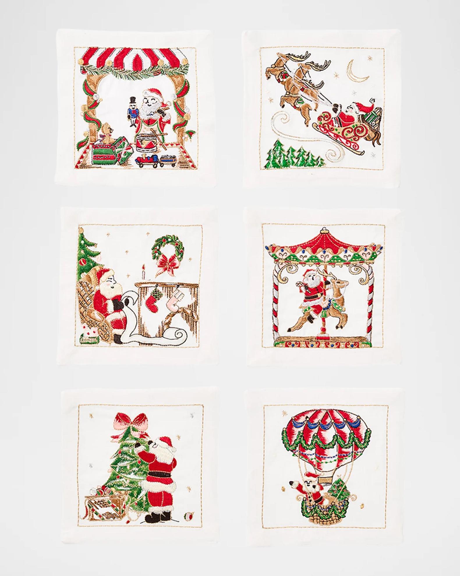 Kim Seybert Santa Embroidered Cocktail Napkins, Set of 6 | Neiman