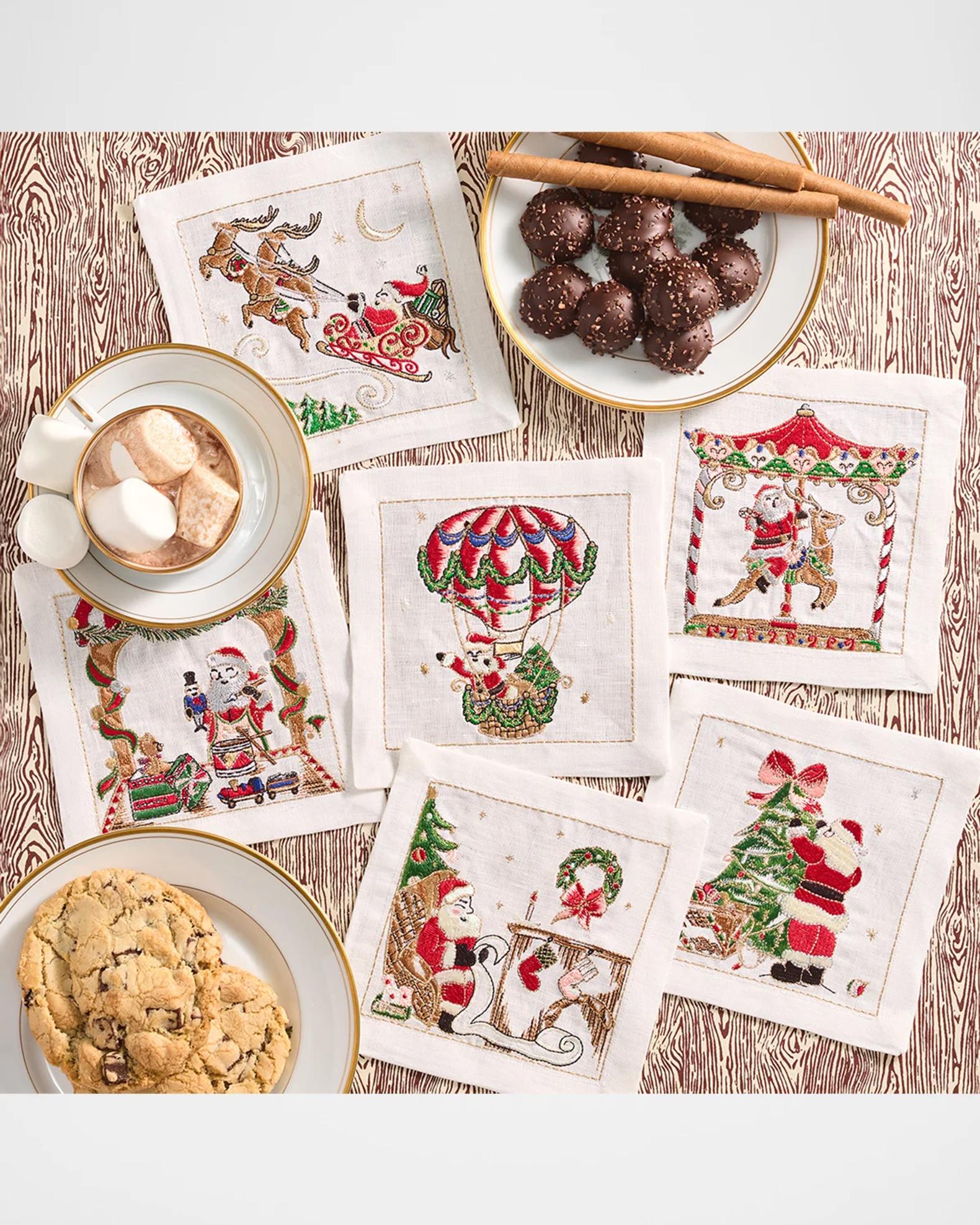 Kim Seybert Santa Embroidered Cocktail Napkins, Set of 6 | Neiman