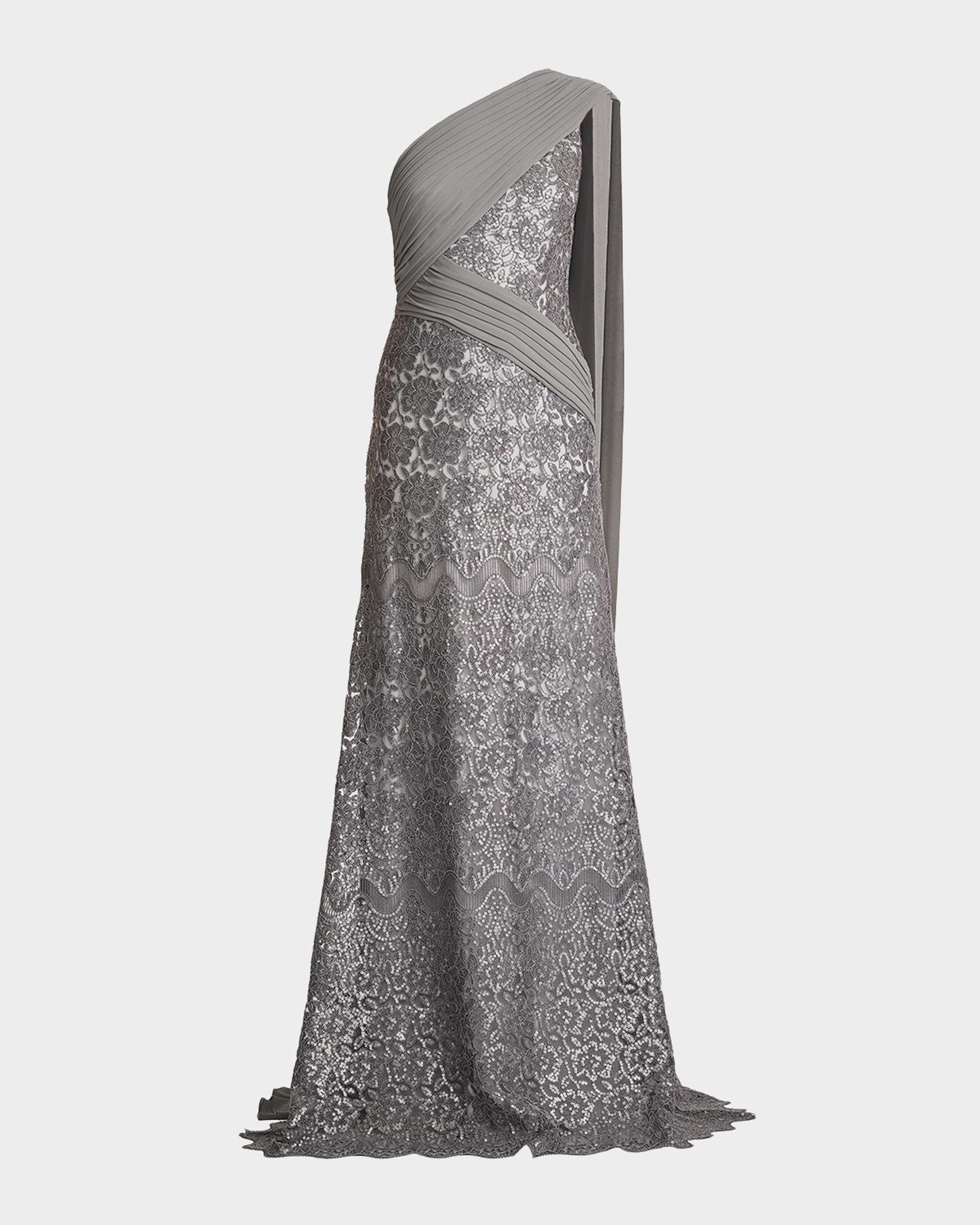 Tadashi Shoji Draped One-Shoulder Sequin Gown | Neiman Marcus