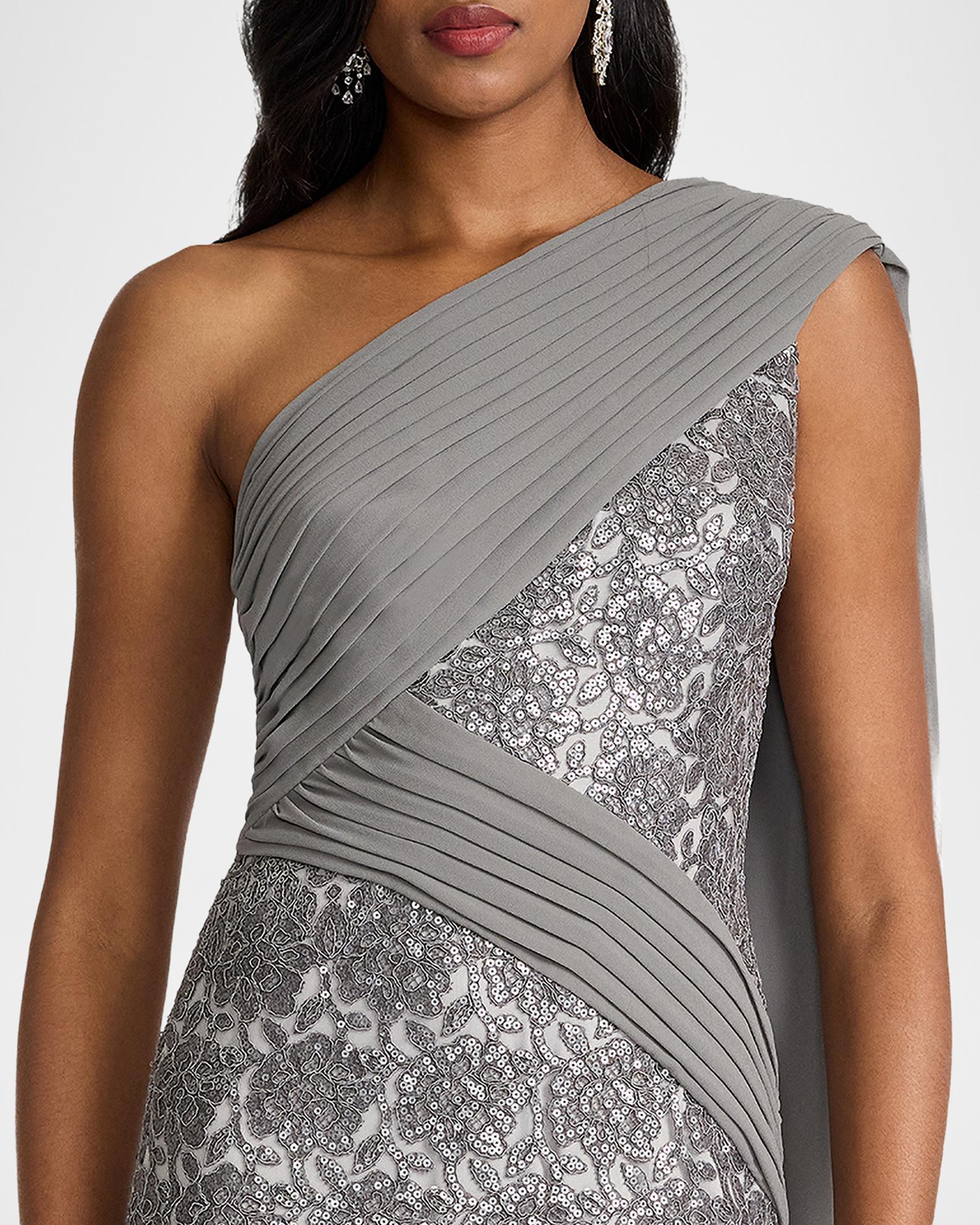 Tadashi Shoji Draped One-Shoulder Sequin Gown | Neiman Marcus