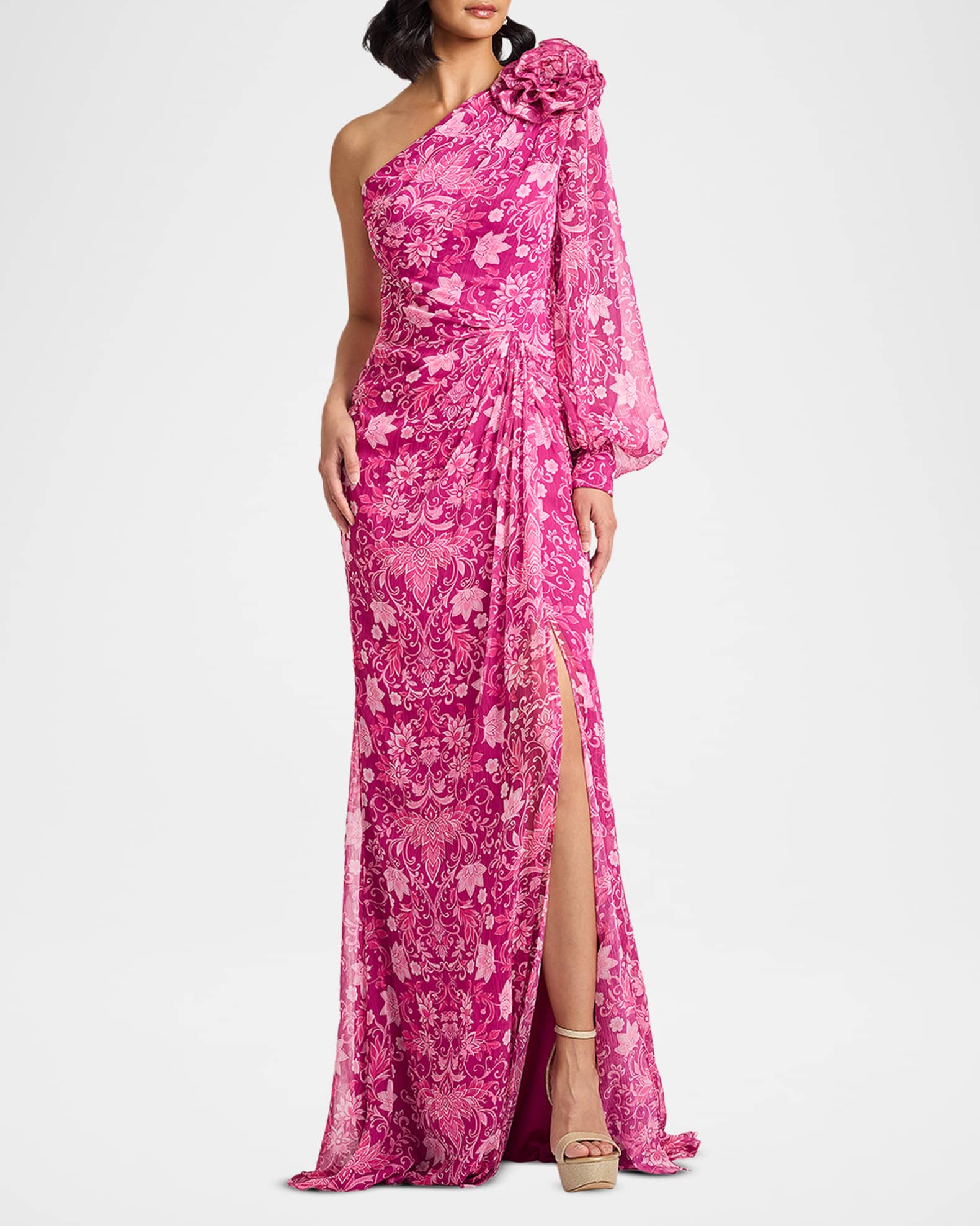 Tadashi Shoji One-Shoulder Draped Floral Gown | Neiman Marcus