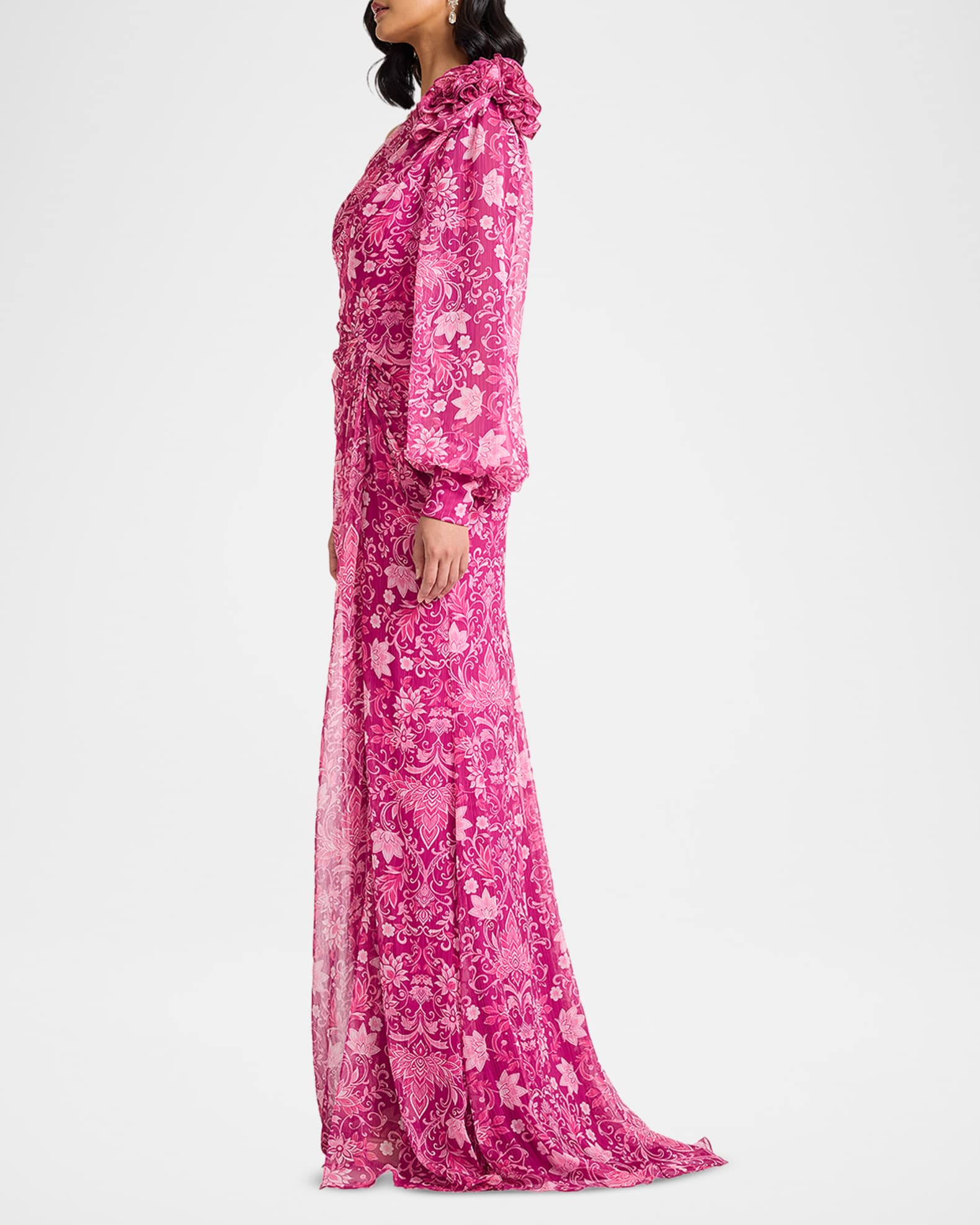 Tadashi Shoji One-Shoulder Draped Floral Gown | Neiman Marcus