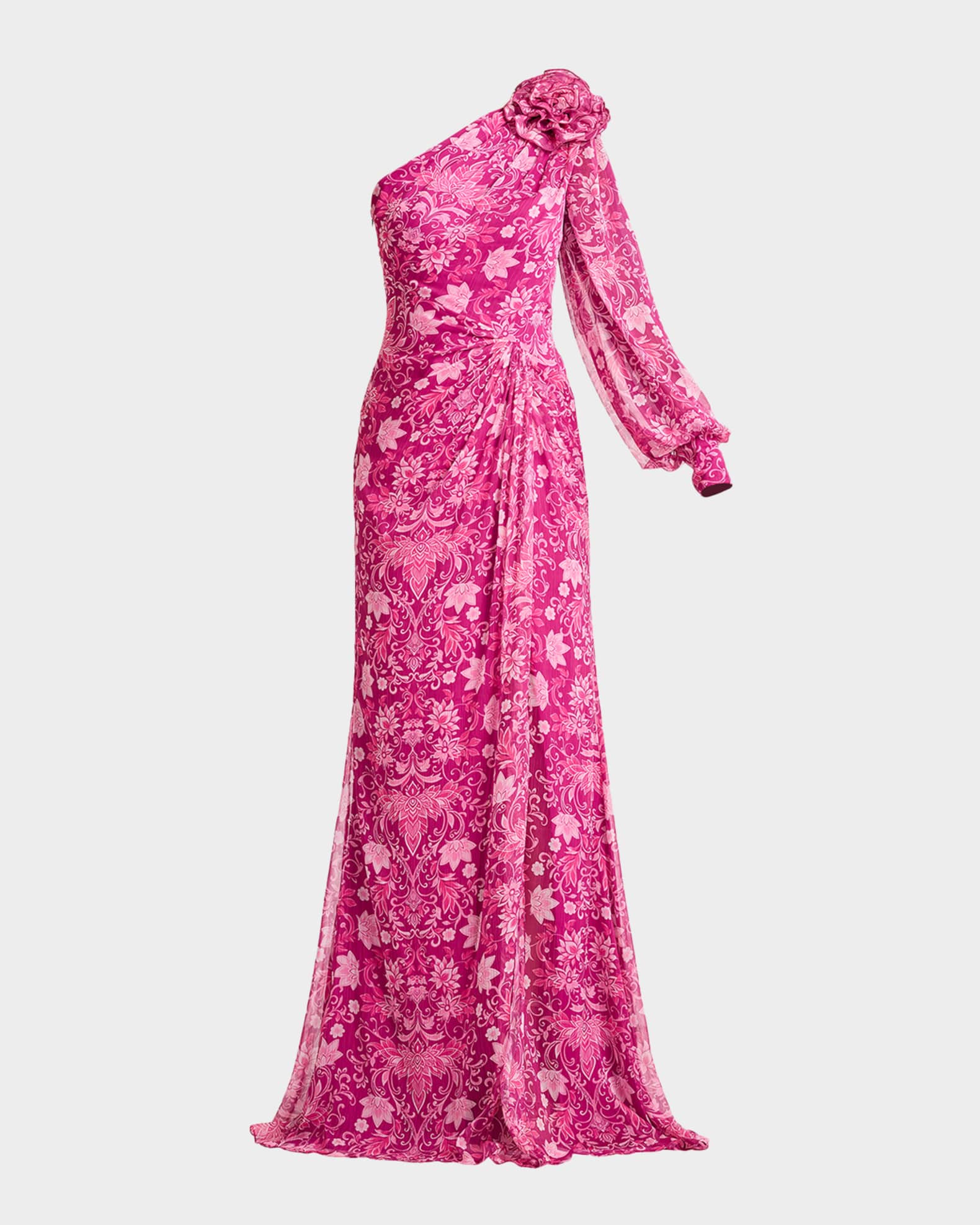 Tadashi Shoji One-Shoulder Draped Floral Gown | Neiman Marcus