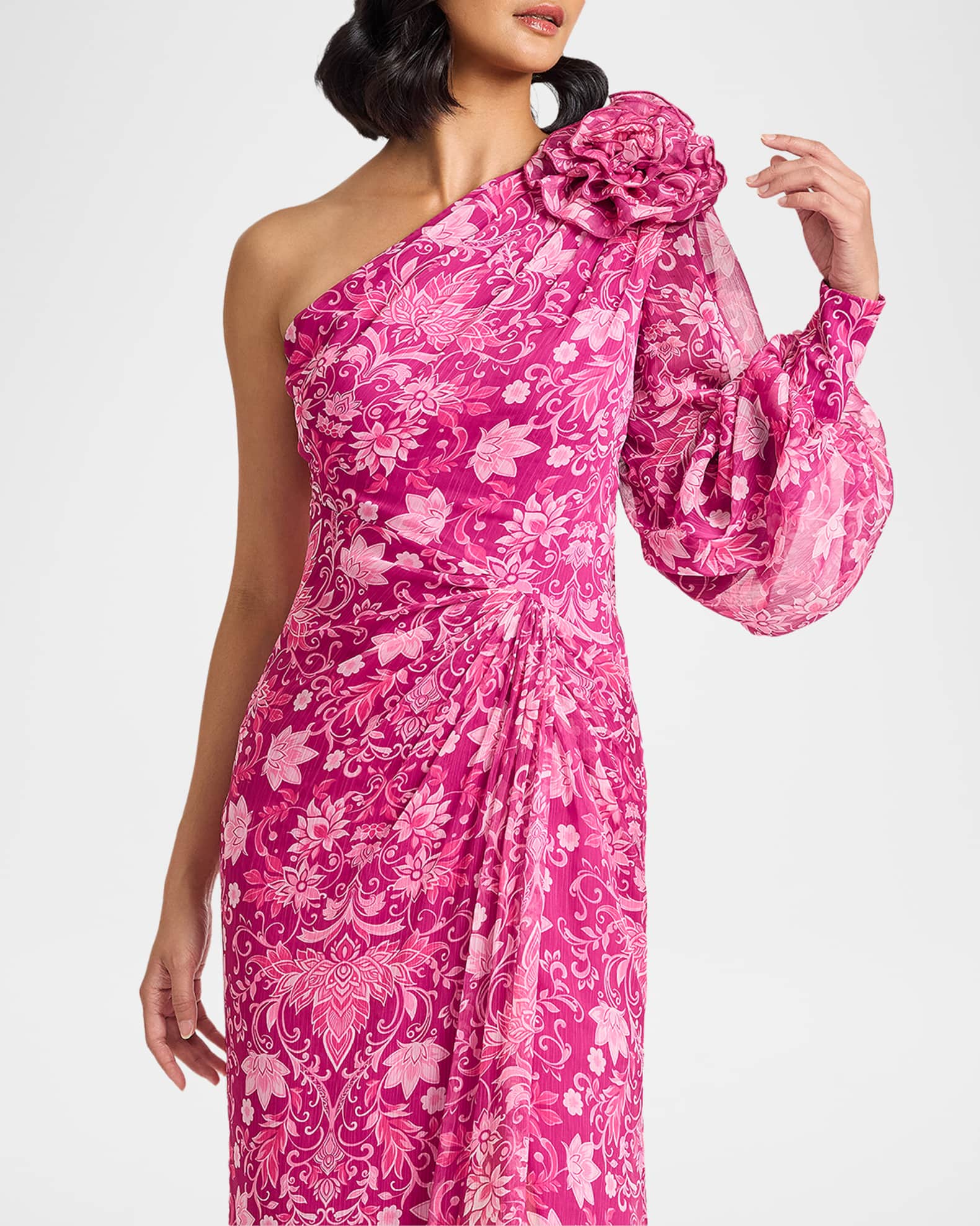 Tadashi Shoji One-Shoulder Draped Floral Gown | Neiman Marcus