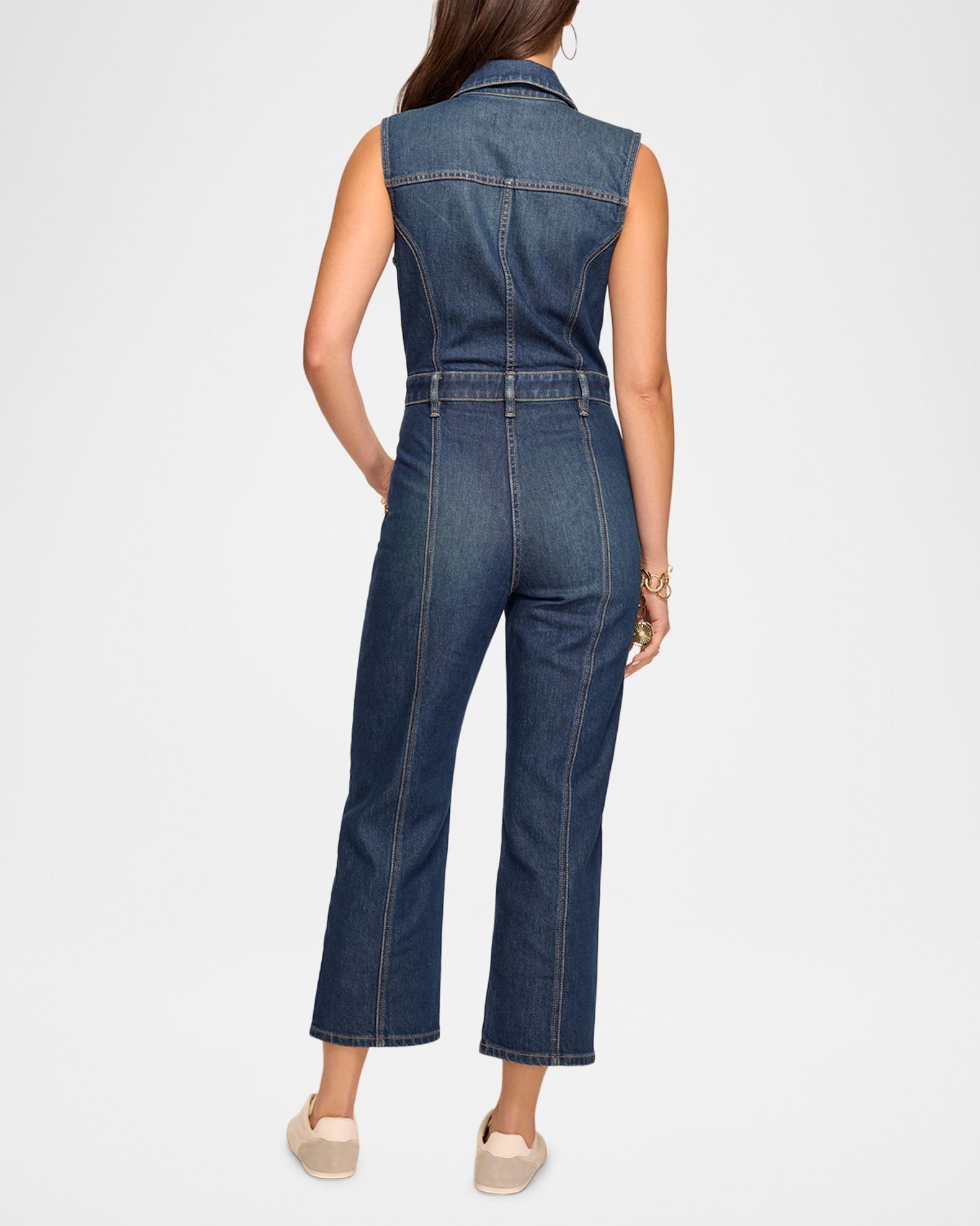 Ramy Brook Jessie Cropped Denim Jumpsuit | Neiman Marcus