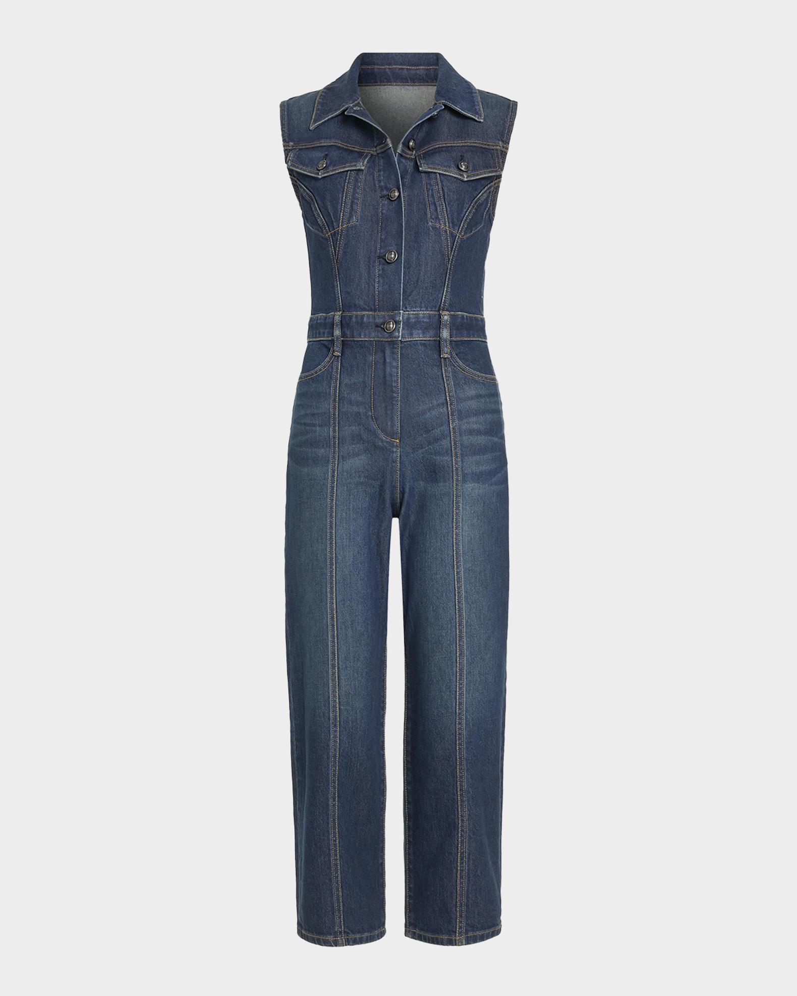 Ramy Brook Jessie Cropped Denim Jumpsuit | Neiman Marcus