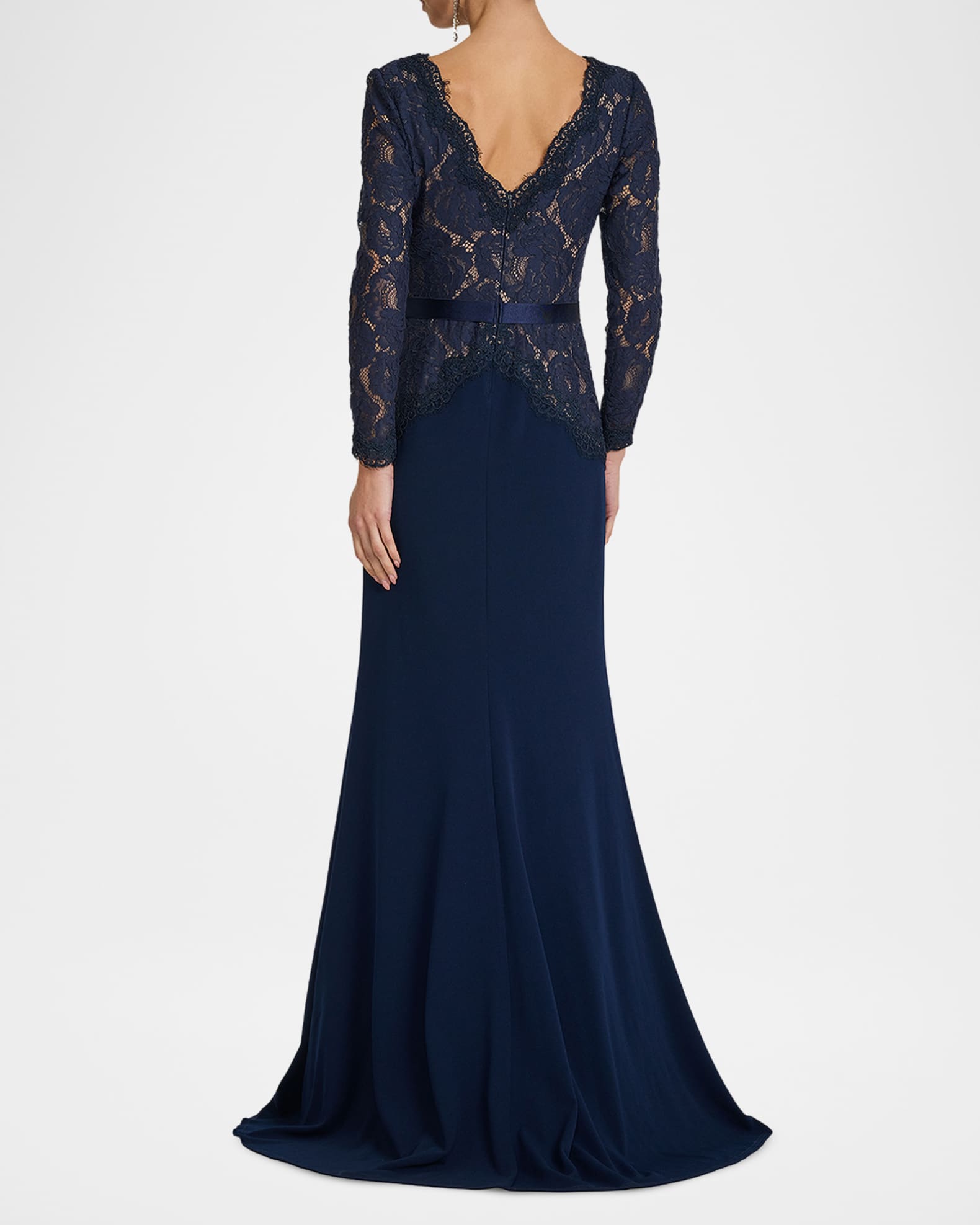 Tadashi Shoji Plunging Illusion Lace & Crepe Gown | Neiman Marcus