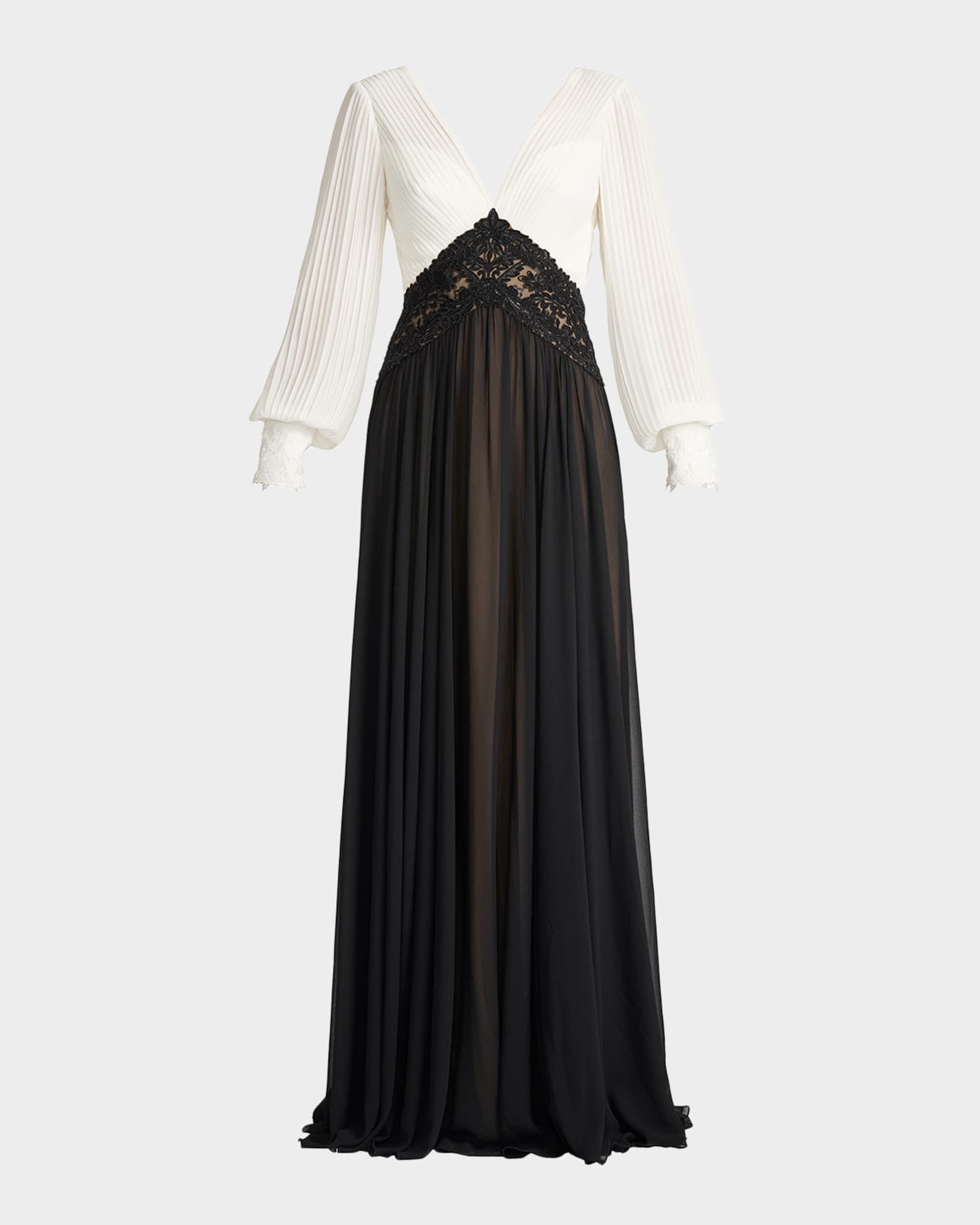 Tadashi Shoji Embroidered Two-Tone Georgette Gown | Neiman Marcus