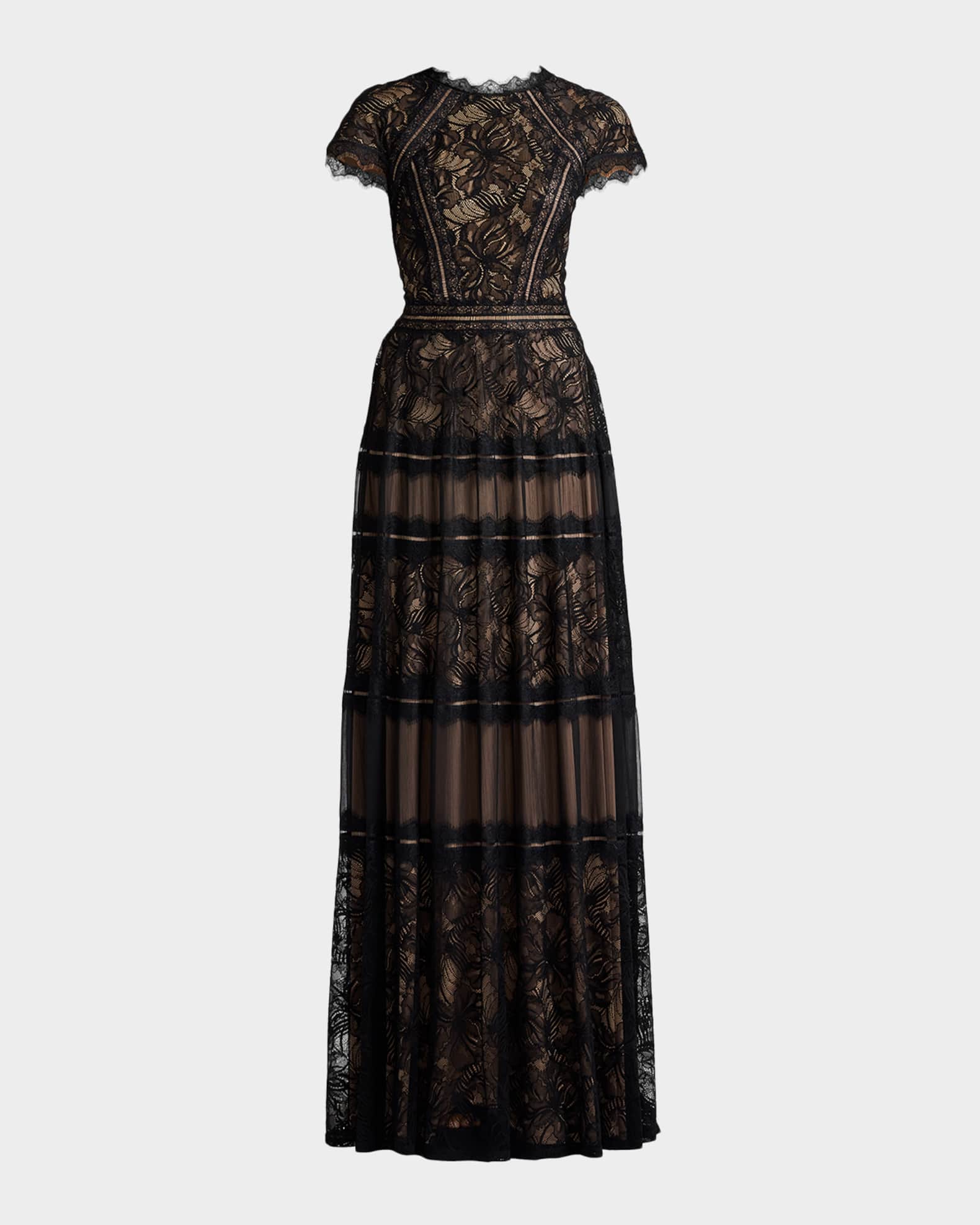 【美品 】TADASHI SHOJI 総レース シアーボレロ ブラック M/L Tadashi Shoji Tiered Scallop-Trim Lace Gown | Neiman Marcus