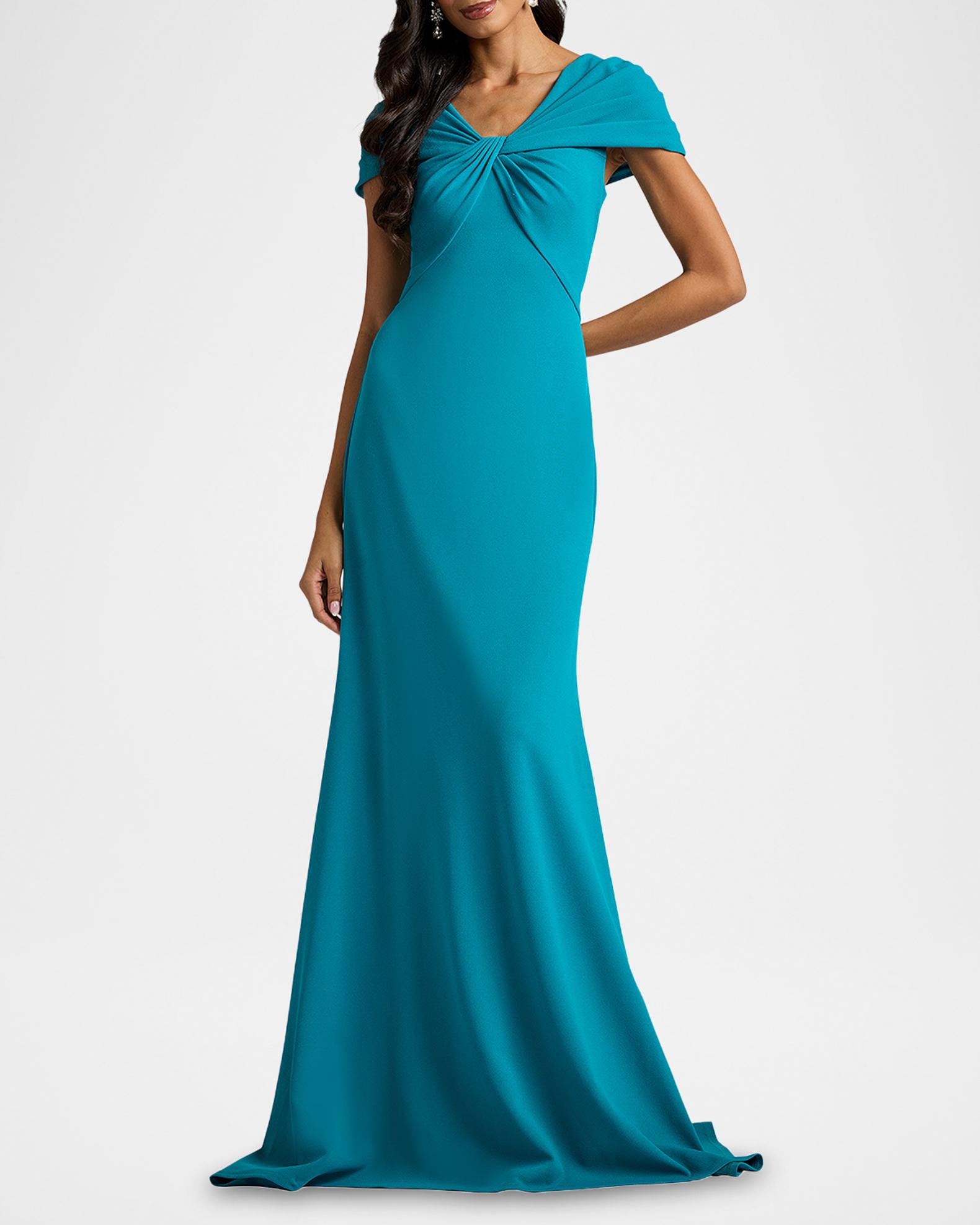 Tadashi Shoji Twist-Front Crepe Trumpet Gown | Neiman Marcus