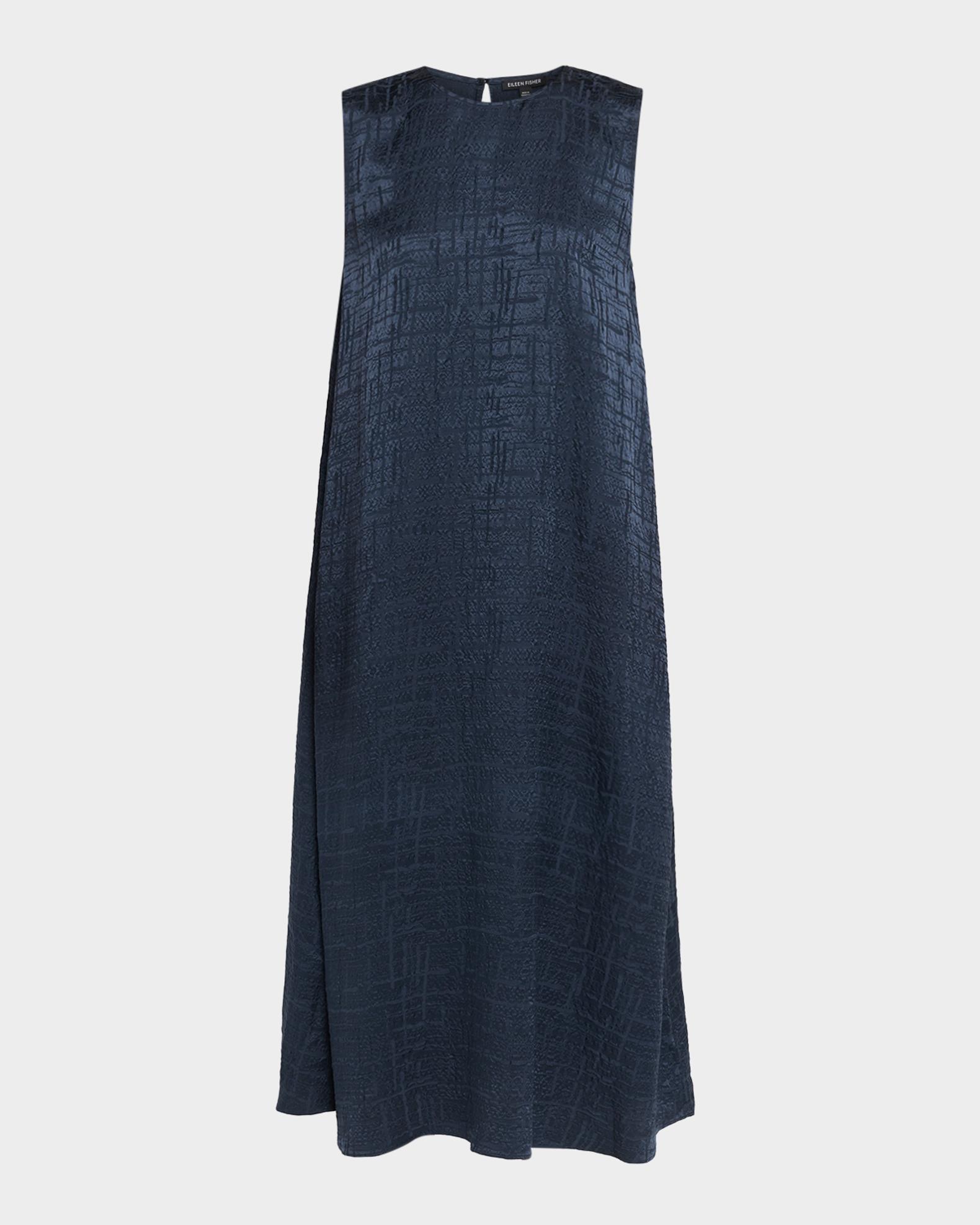 eileen fisher blue silk dress Sleeveless Matte & Shiny Midi Dress, Martm, Women's, 2X Navy Bridesmaid Dresses at womens Blue Gingham Corset Midi Dress this dress features Trouser Size:38