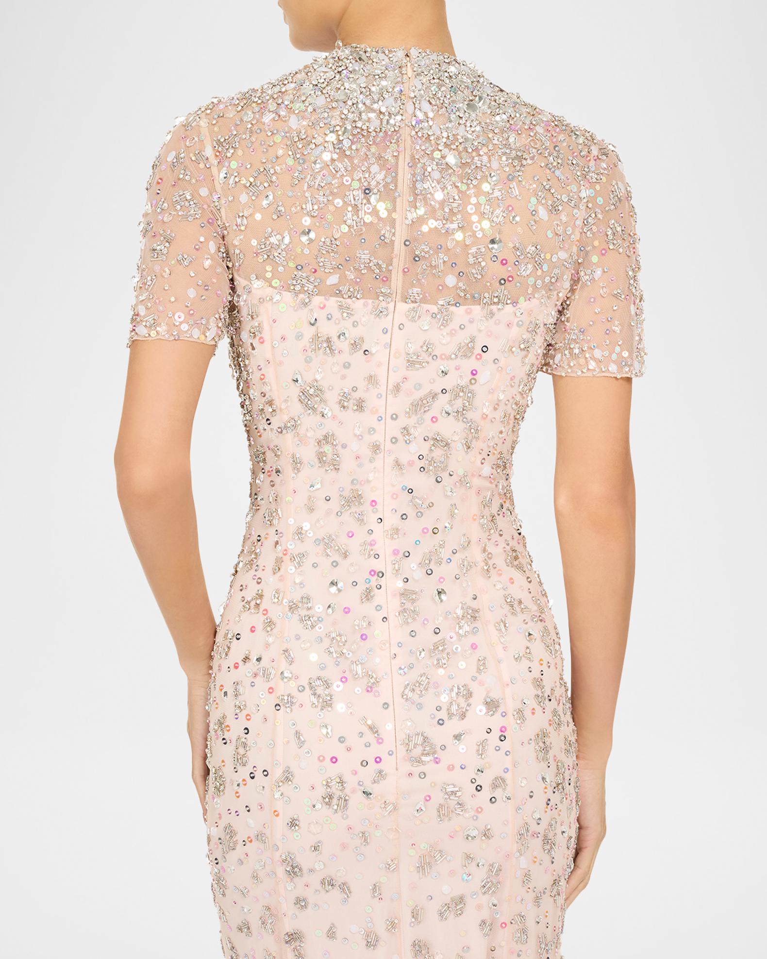 Jenny Packham Orchid Crystal Short-Sleeve Column Gown, Sugar, Women's, 18