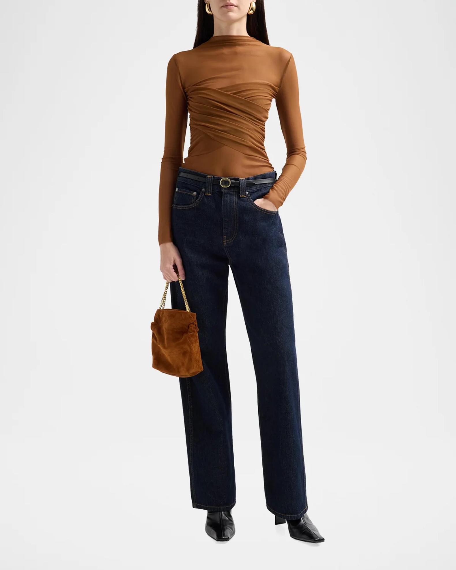 SEROYA Saffy Ruched Criss-Cross Mesh Top | Neiman Marcus