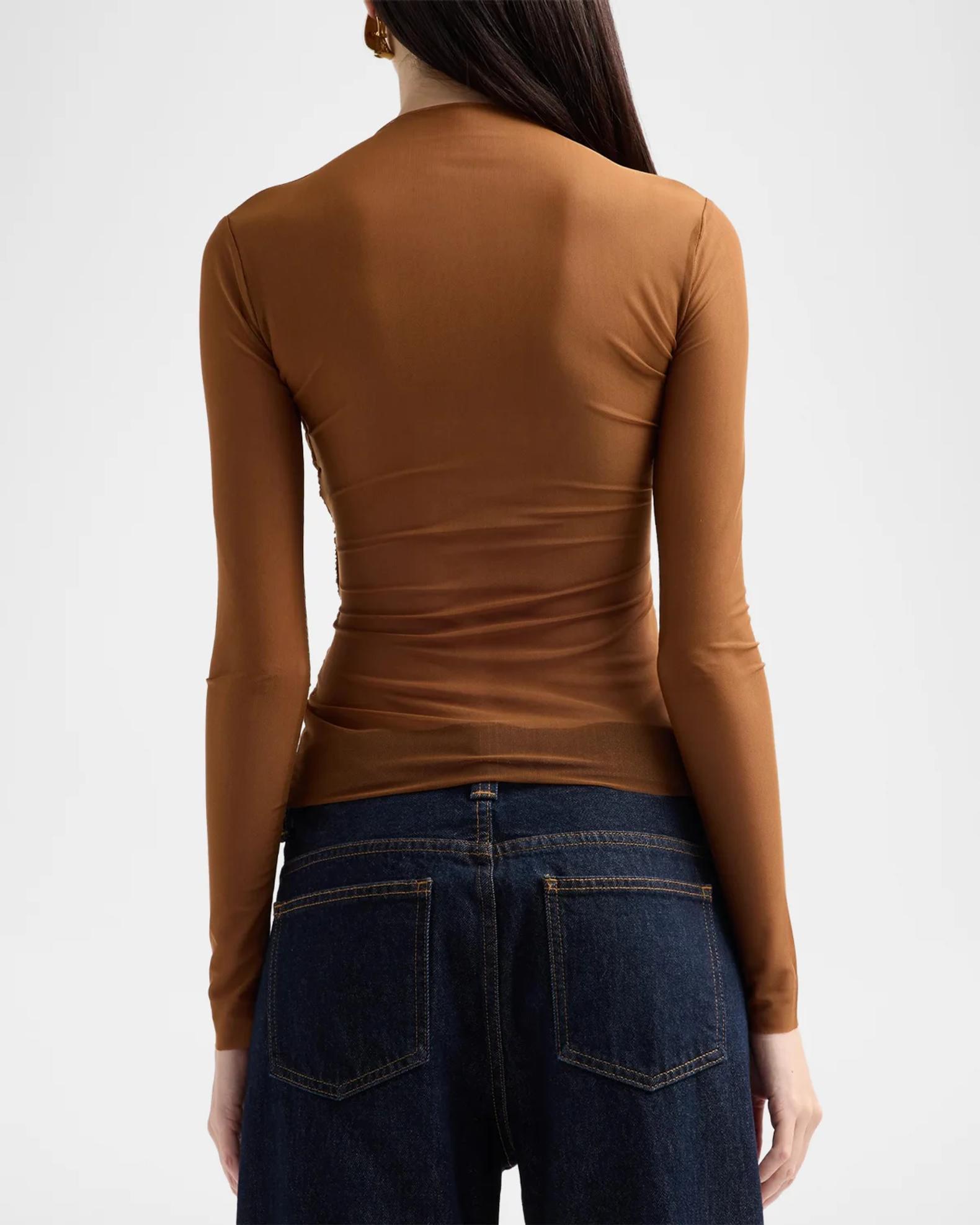 SEROYA Saffy Ruched Criss-Cross Mesh Top | Neiman Marcus