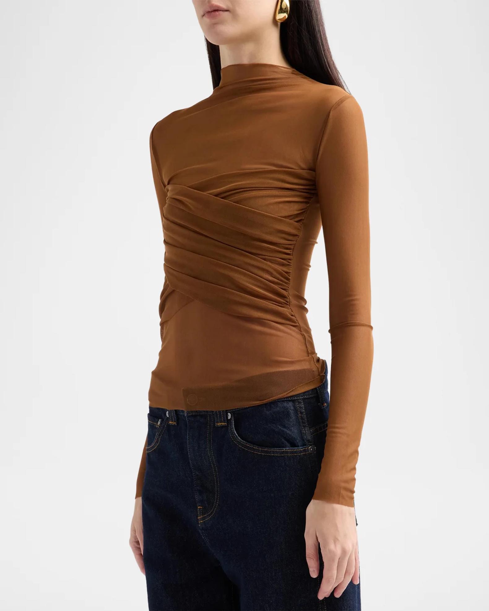 SEROYA Saffy Ruched Criss-Cross Mesh Top | Neiman Marcus