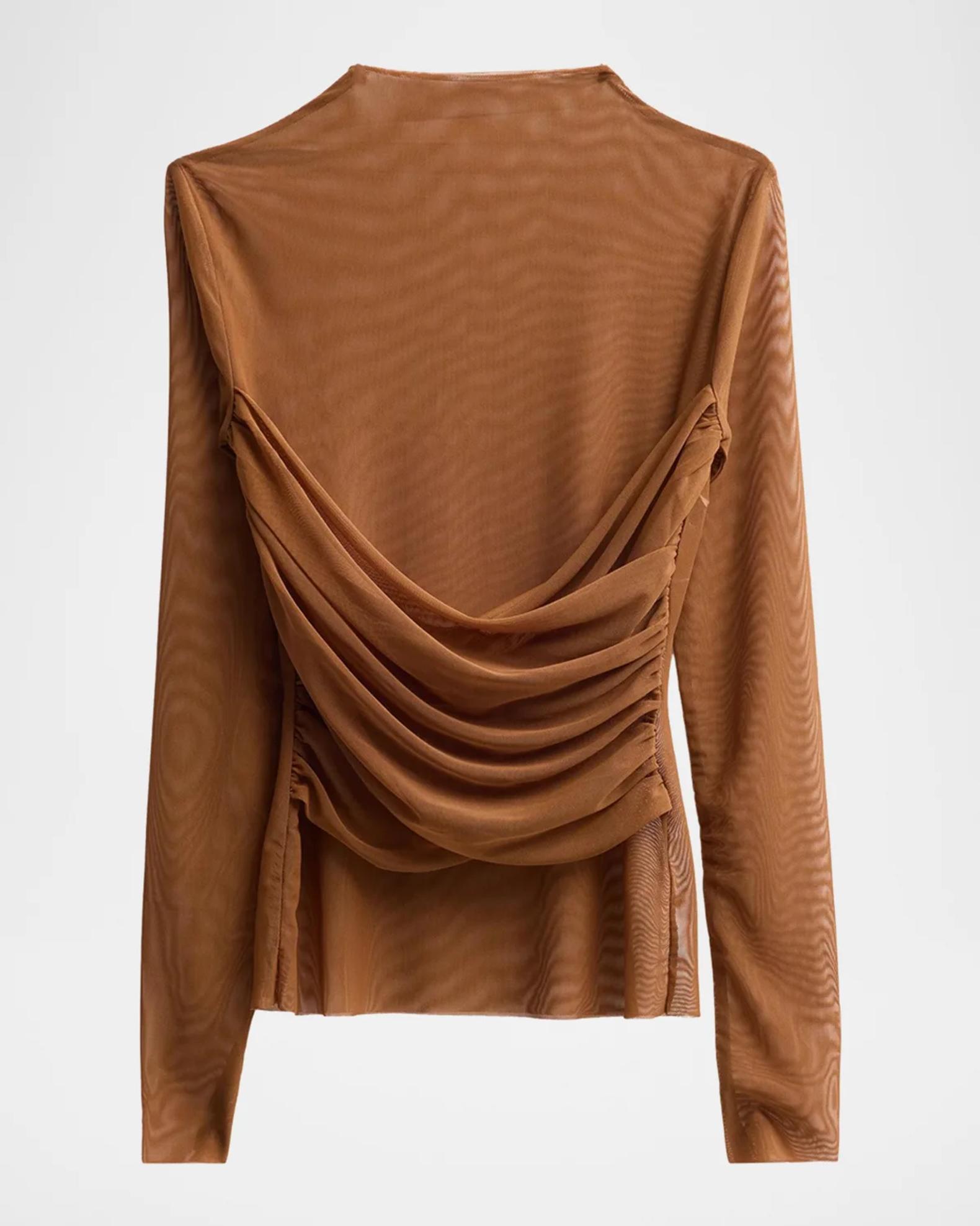 SEROYA Saffy Ruched Criss-Cross Mesh Top | Neiman Marcus